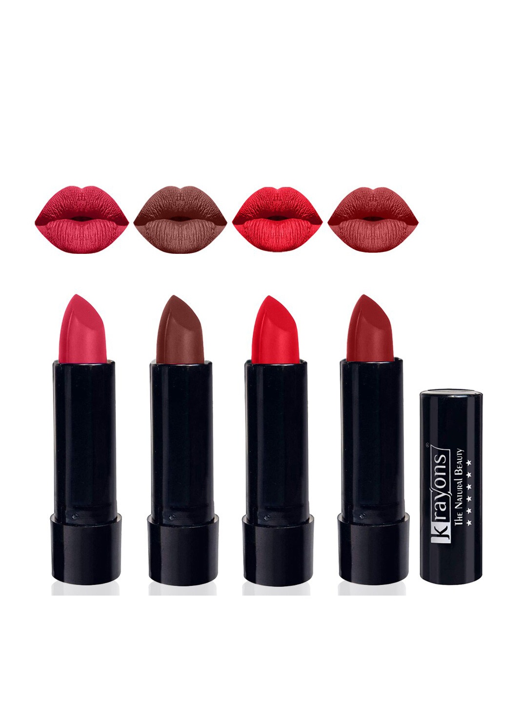 

krayons Set Of 4 Cute Pop Waterproof & Moisturizing Matte Lipsticks - 3.5 g Each, Red