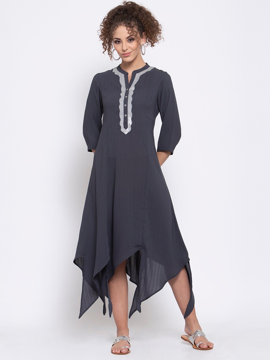 

LELA Cotton Asymmetrical A-Line Midi Dress, Grey