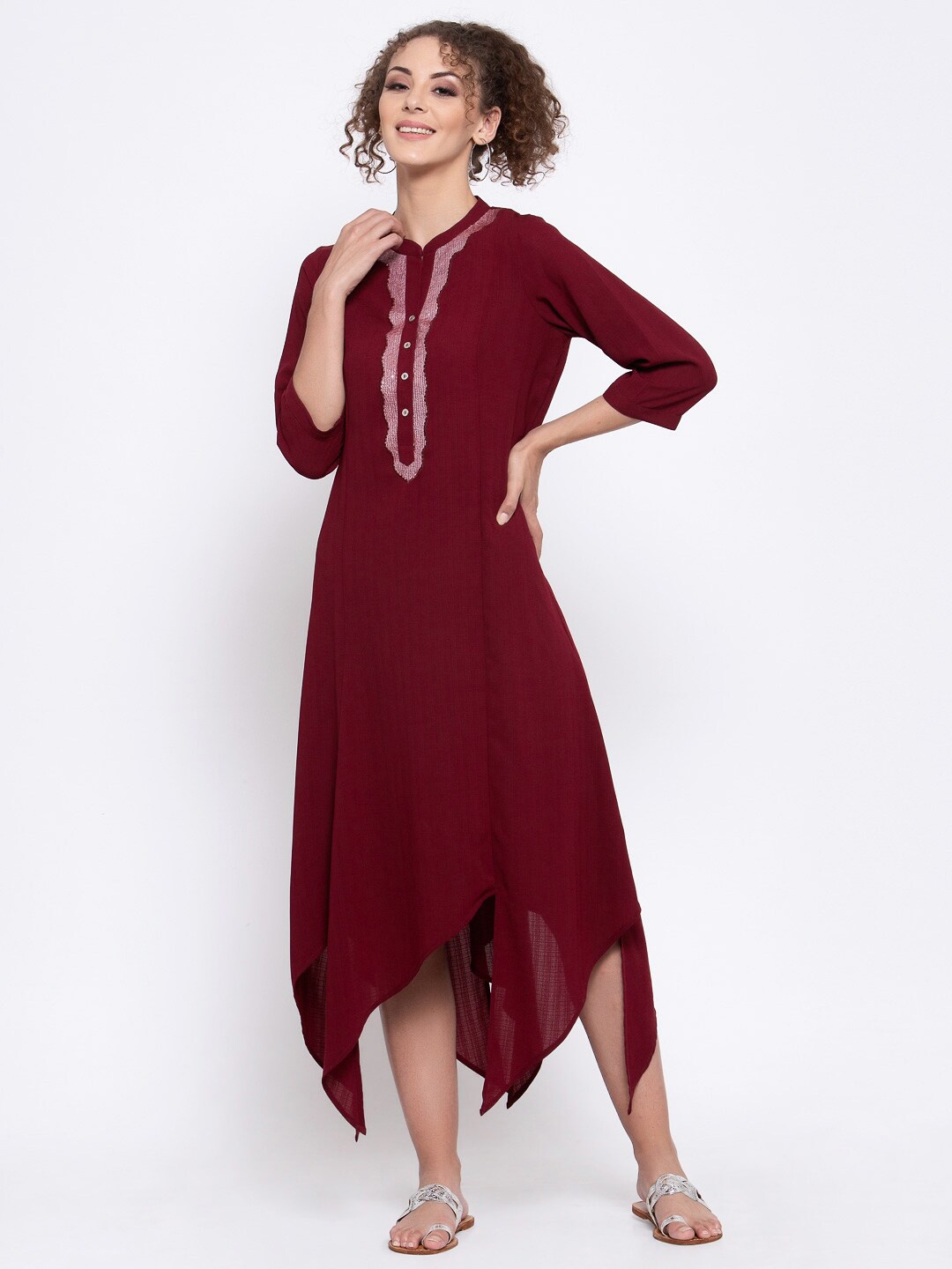 

LELA A-Line Midi Cotton Dress, Maroon