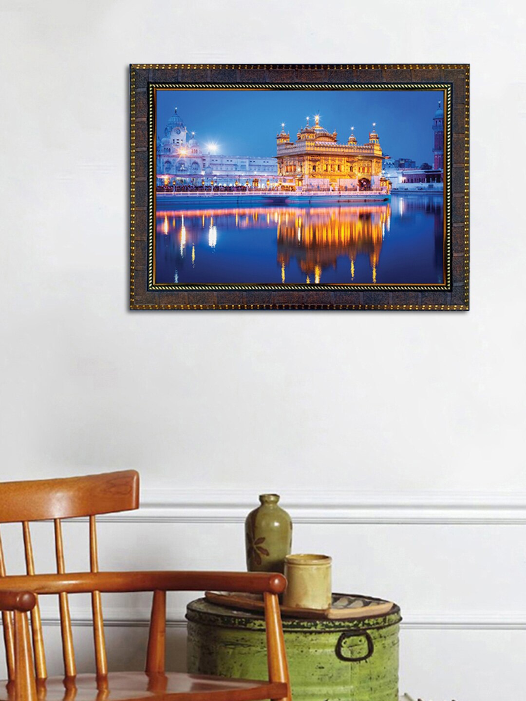 

WENS Blue Golden Temple Framed Wall Art Painting, Brown