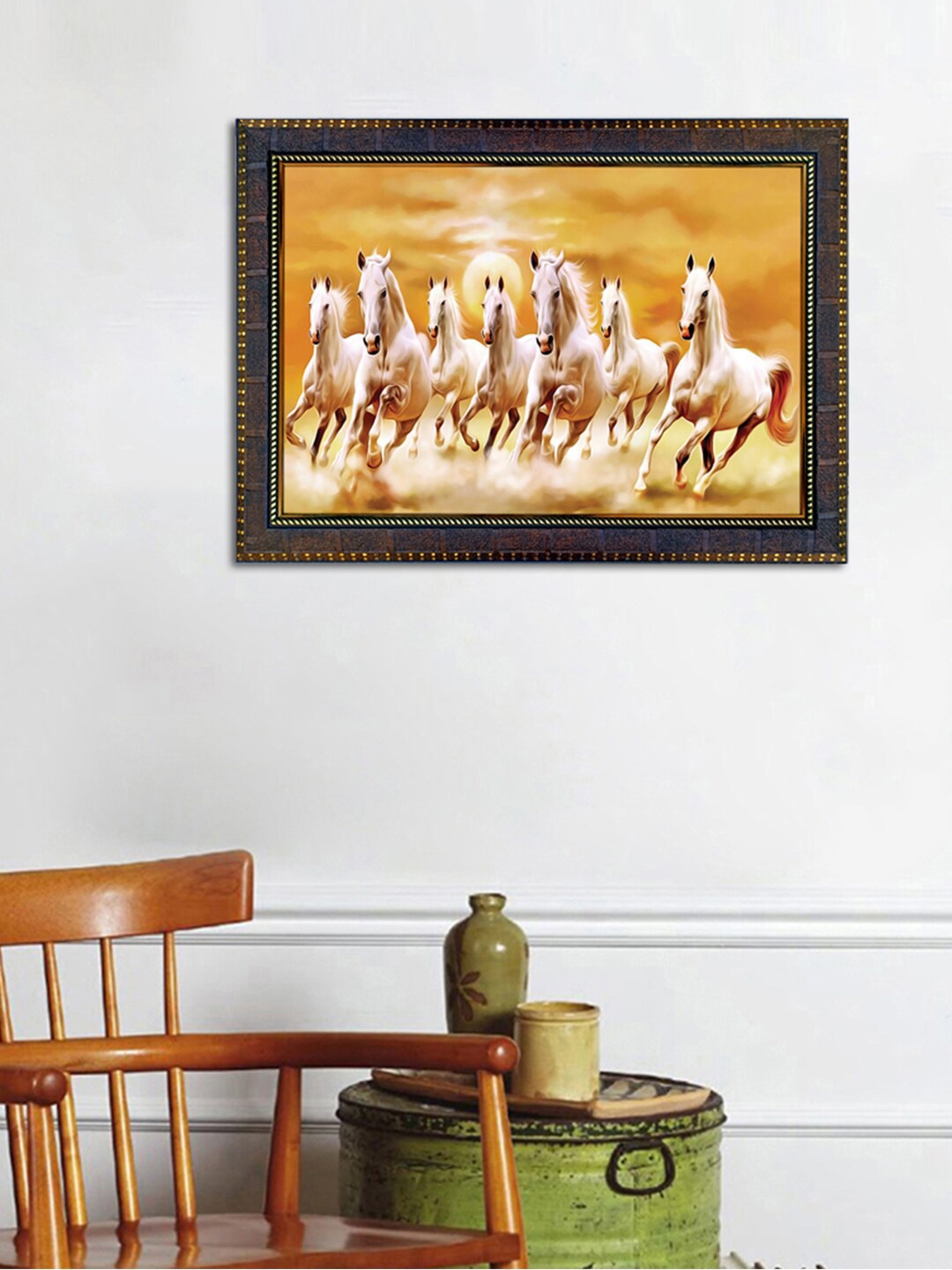 

WENS Brown Vastu Seven Running Horses Framed Wall Art Painting
