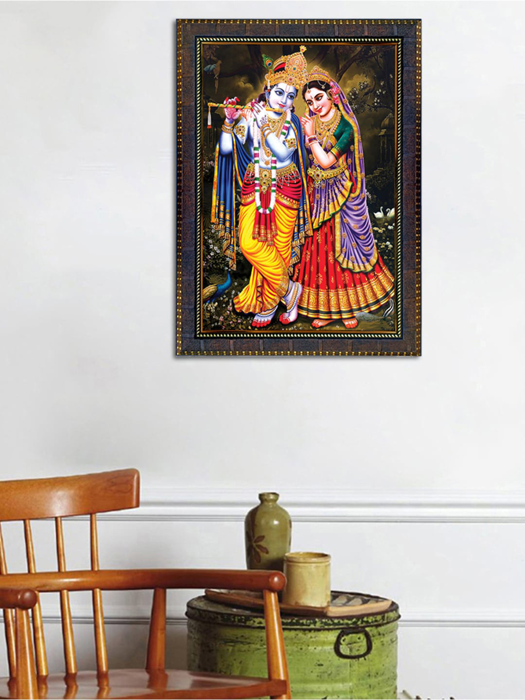 

WENS Brown & Red Lord Radha Krishna Framed Wall Painting