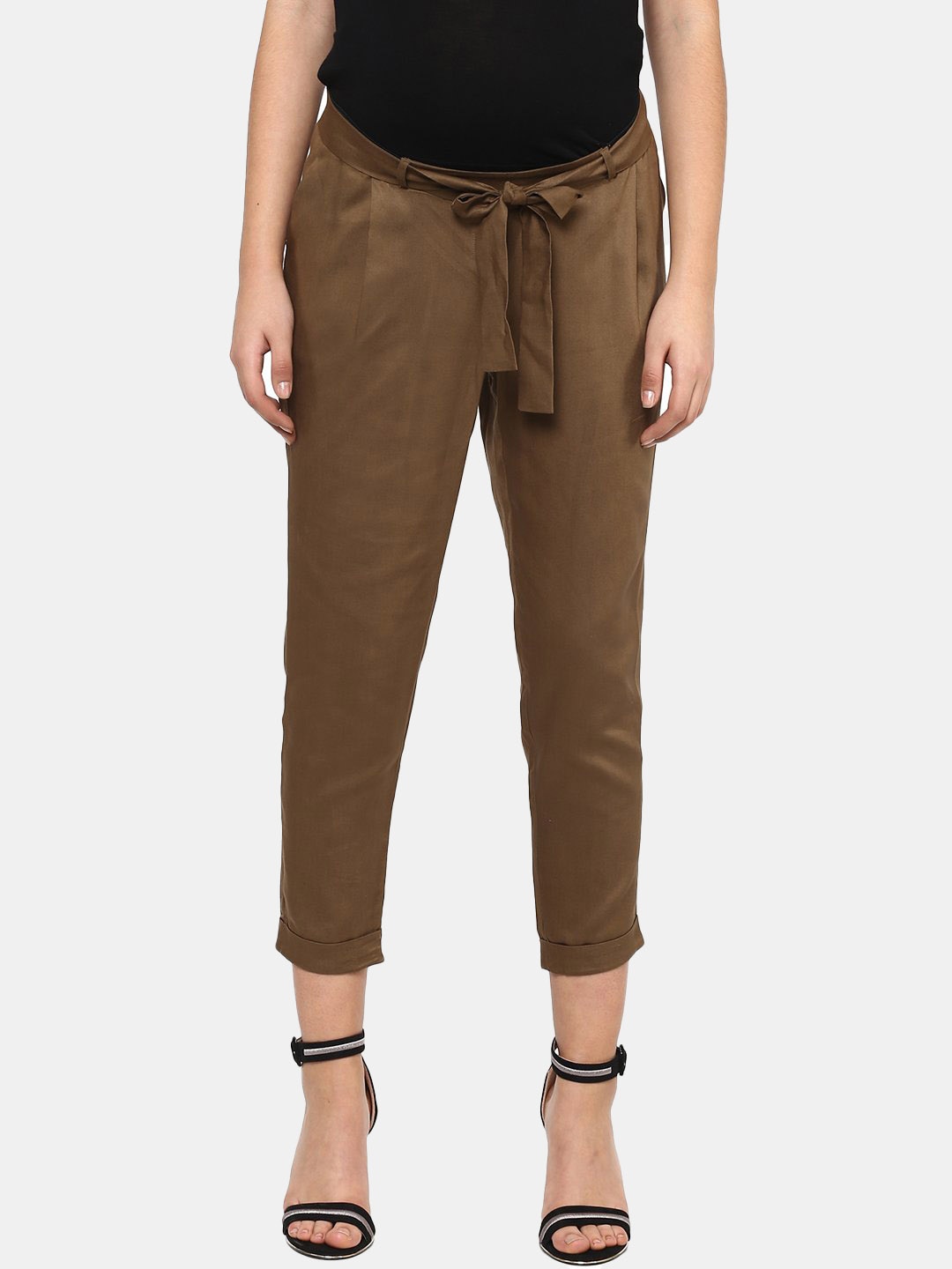 

Momsoon Maternity Women Khaki Relaxed Maternity Pleated Culottes Trousers