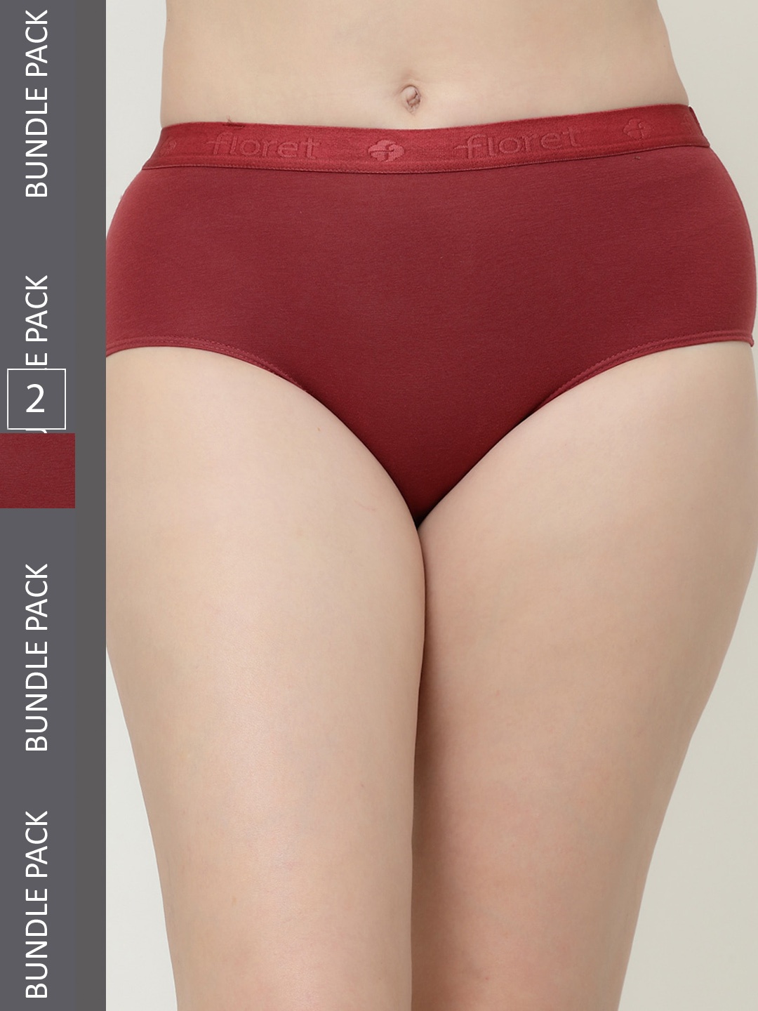 Floret Women Pack Of 2 Hipster Briefs, Maroon