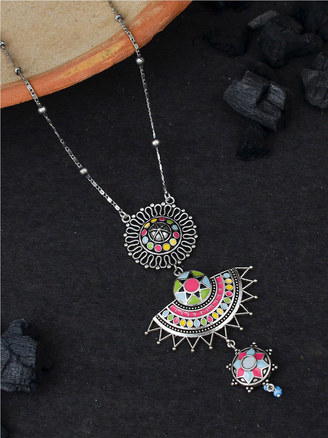 

Voylla Women Silver-Toned & Green Brass Silver-Plated Necklace
