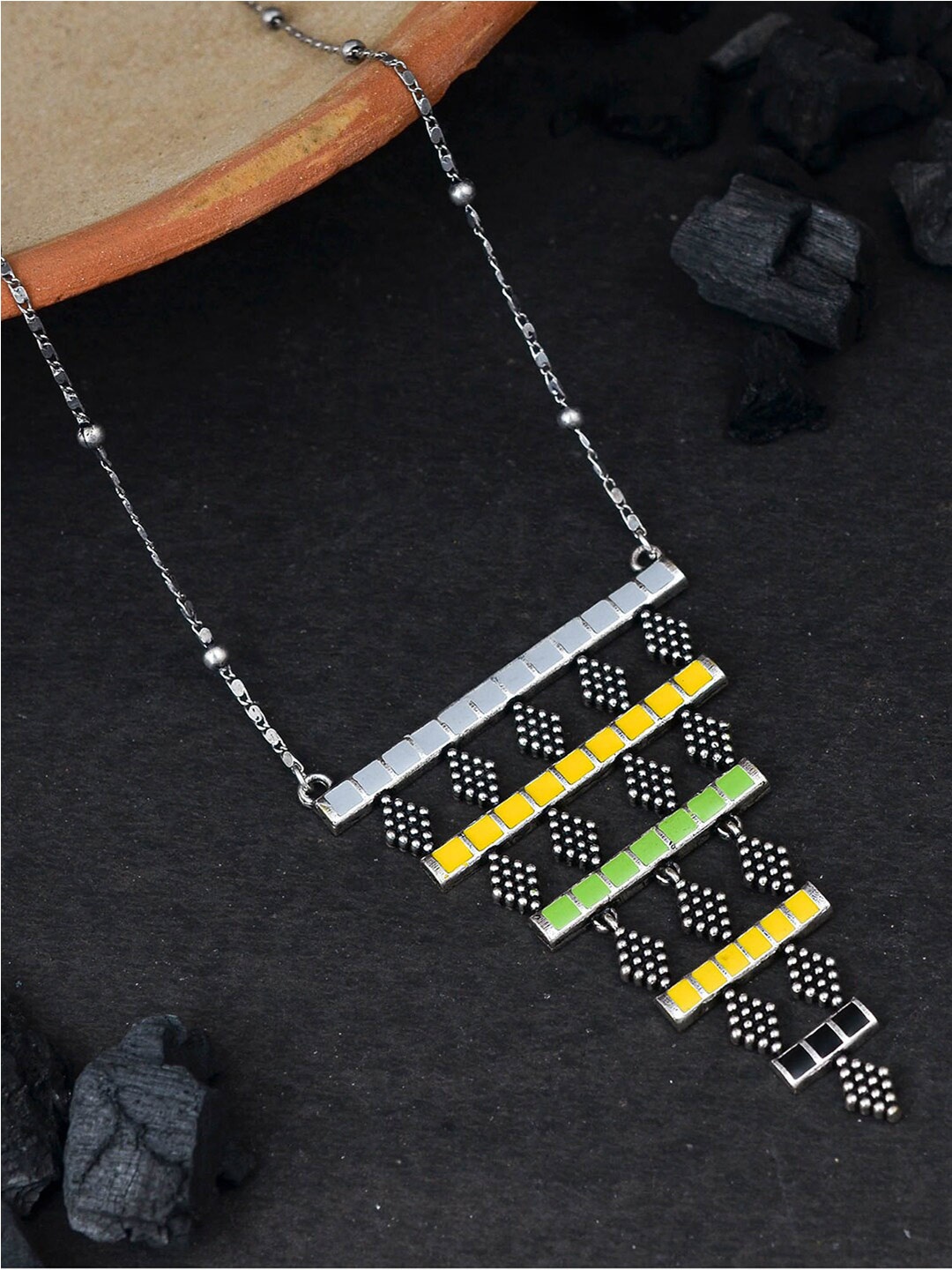 

Voylla Silver-Toned & Green Brass Silver-Plated Necklace