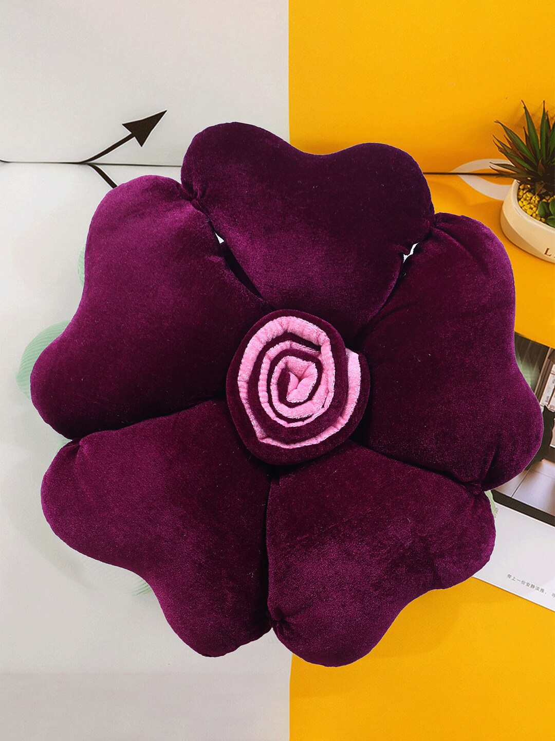 

Kuber Industries Set Of 2 Rose Flower Shaped Soft & Decorative Cushions, Purple