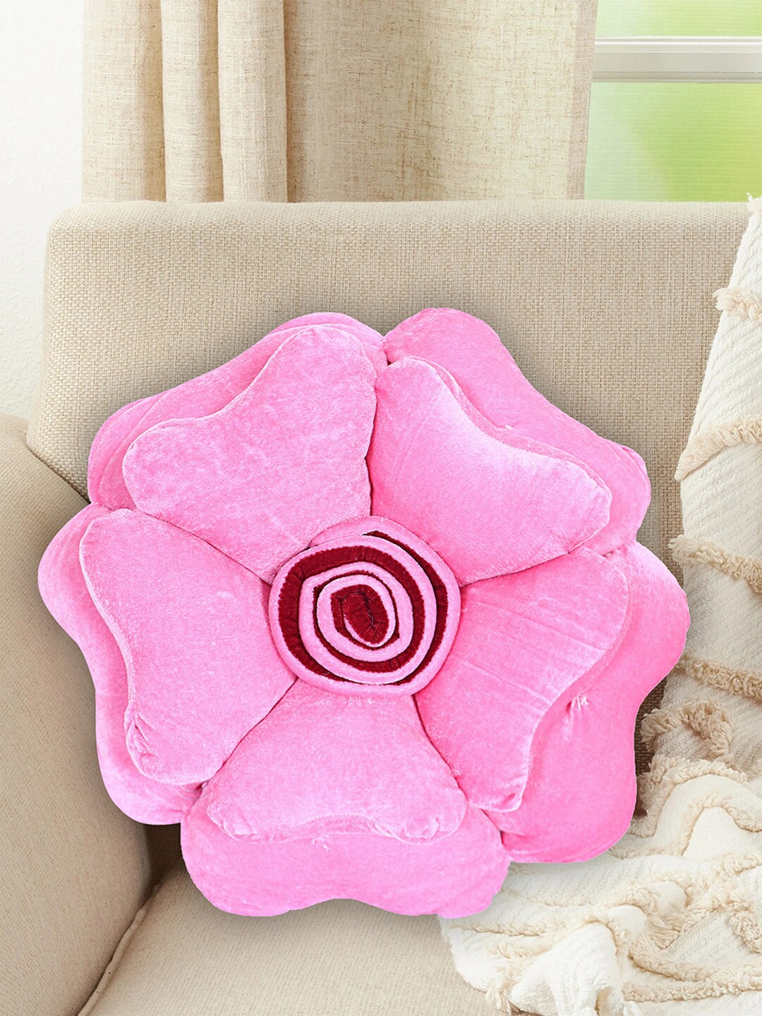 

Kuber Industries Pink Rose Flower Shaped Soft & Decorative Cushion