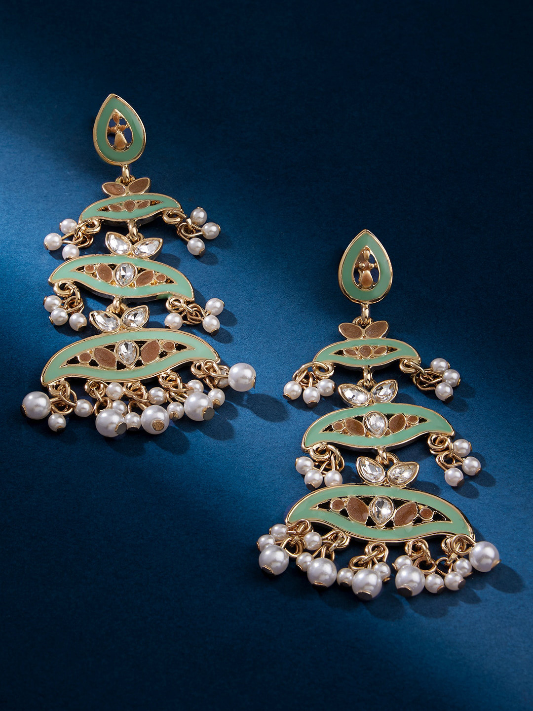 

Accessorize Pearl Studded Contemporary Drop Earrings, Green