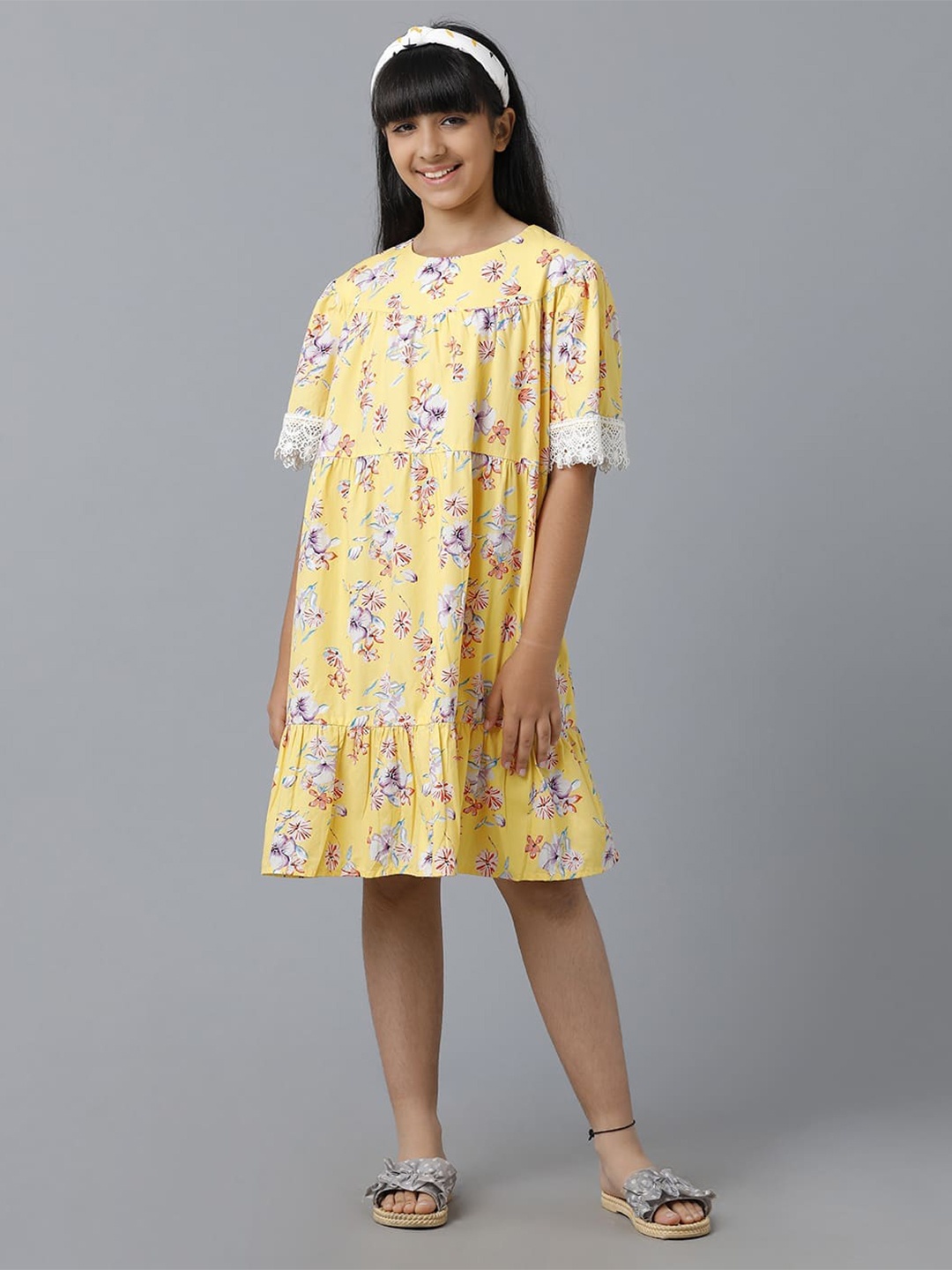 

UNDER FOURTEEN ONLY Printed Cotton Floral A-Line Dress, Yellow
