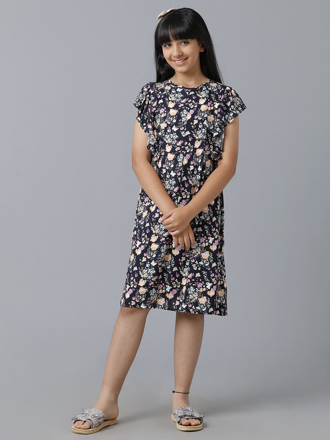 

UNDER FOURTEEN ONLY Printed Floral A-Line Dress, Black