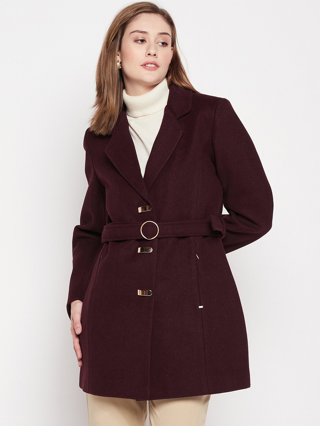 

Okane Women Single-Breasted Wool Overcoats, Maroon