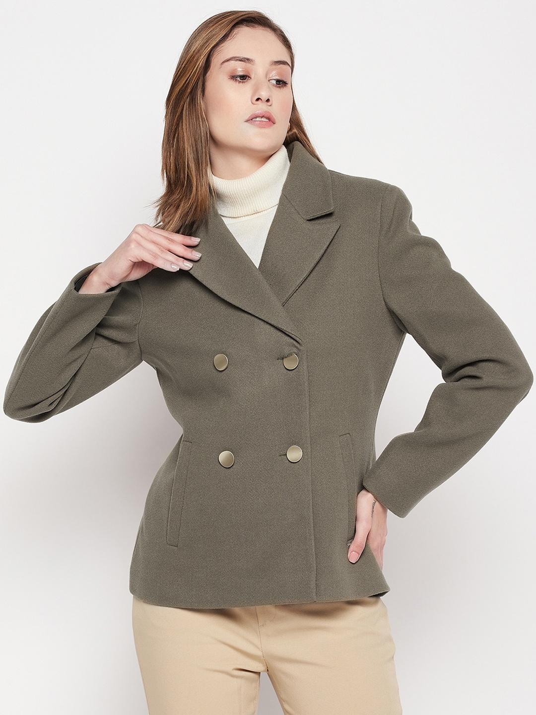 

Okane Women Double-Breasted Overcoat, Olive