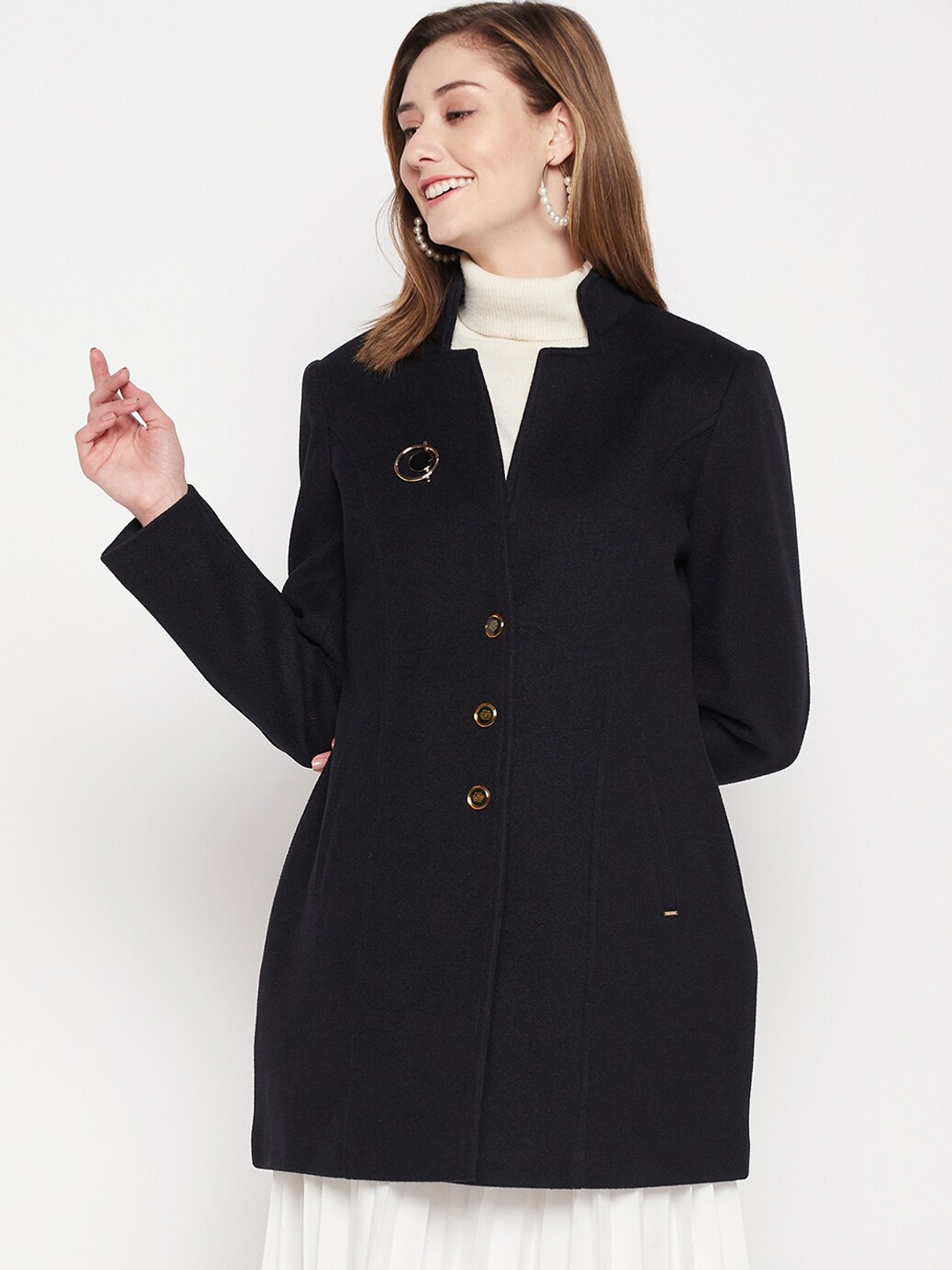 

Okane Women Single-Breasted Wool Overcoats, Navy blue