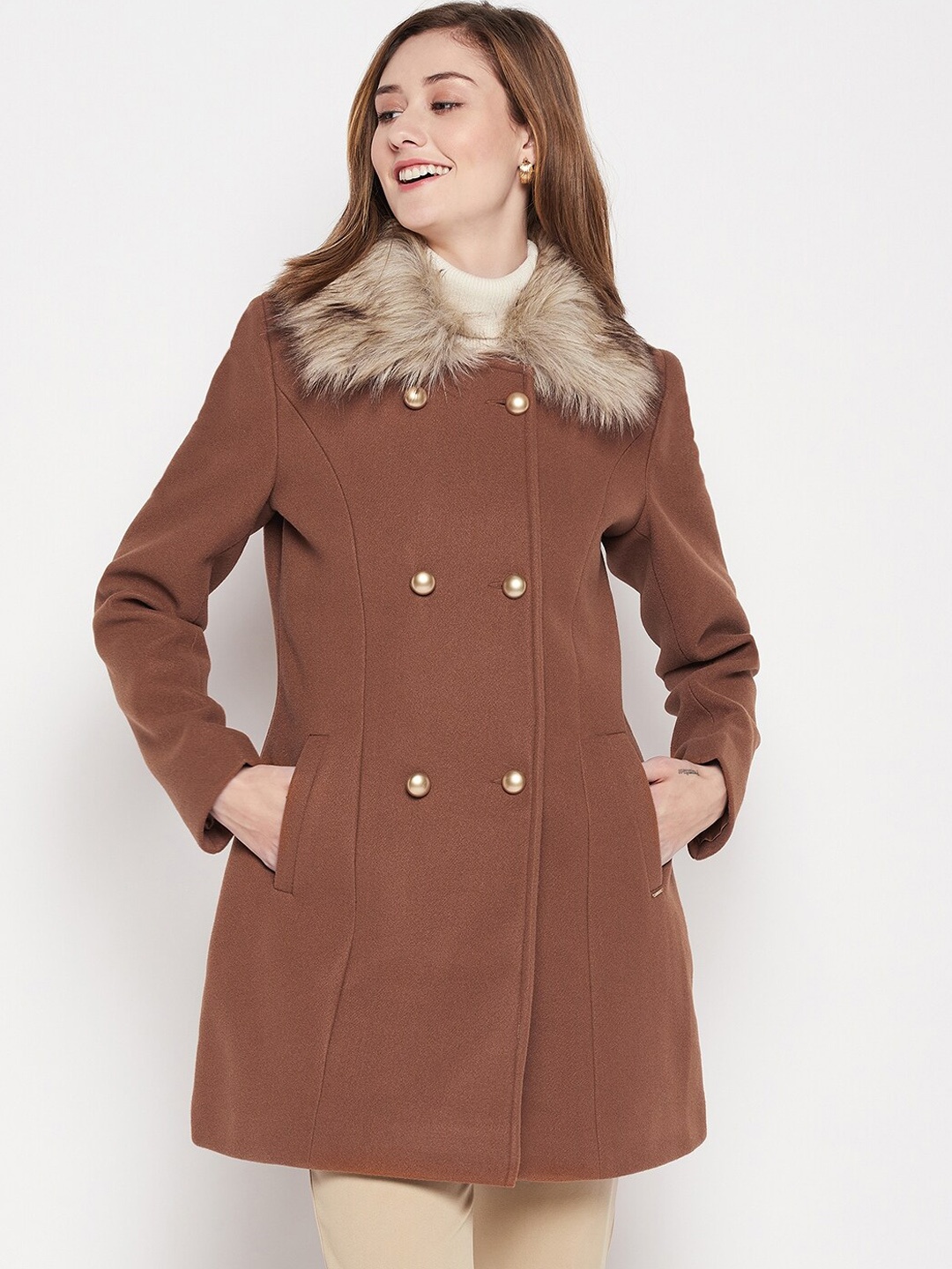 

Okane Women Woolen Parka Coat, Tan