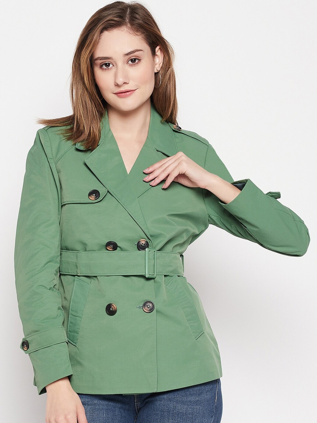 

Okane Women Double-Breasted Overcoat, Green