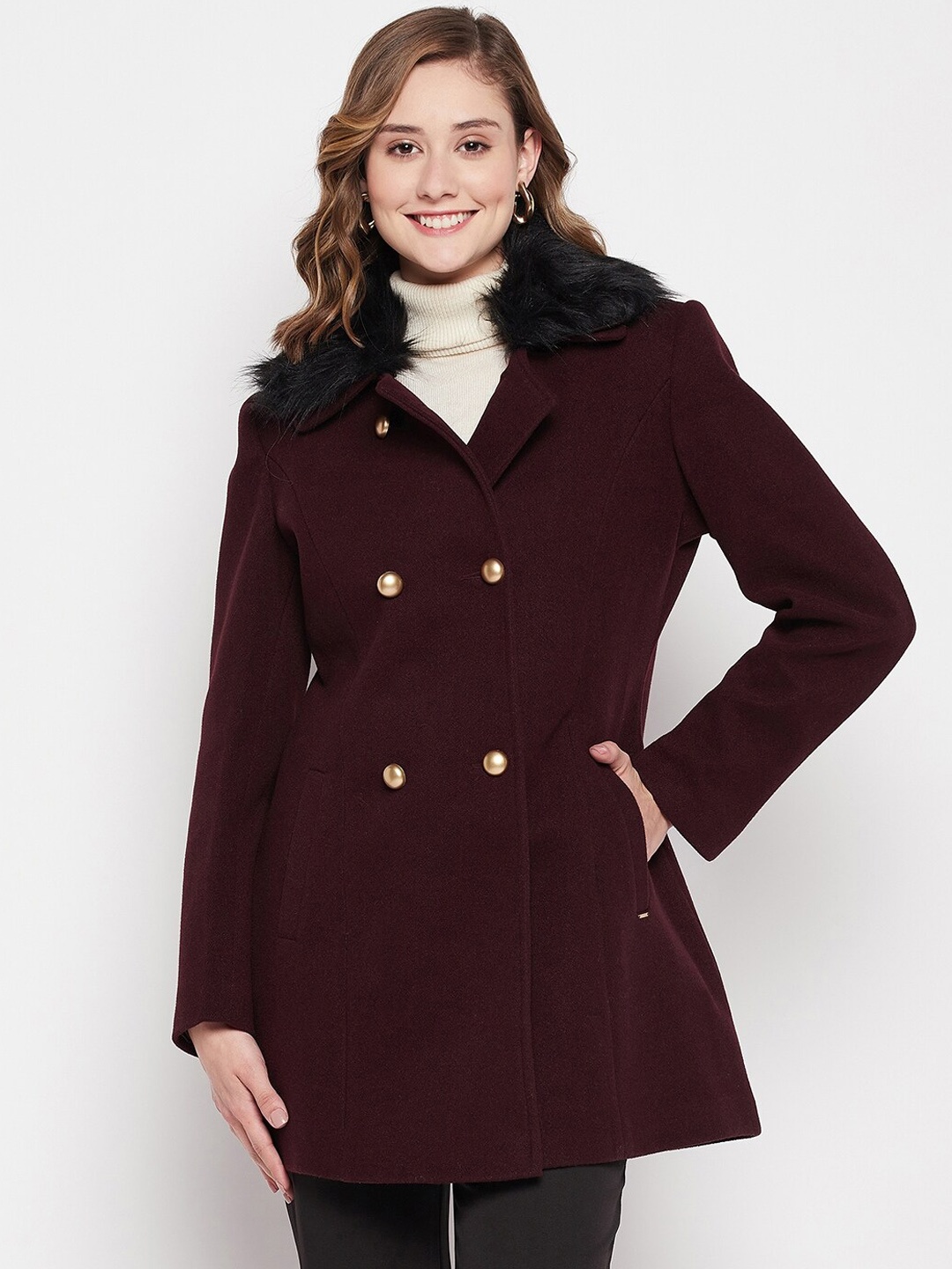 

Okane Women Double-Breasted Over Coats, Burgundy