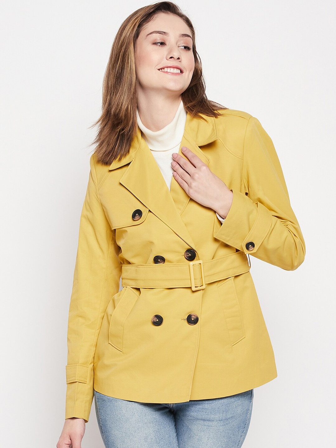

Okane Women Single-Breasted Trench Coats, Yellow