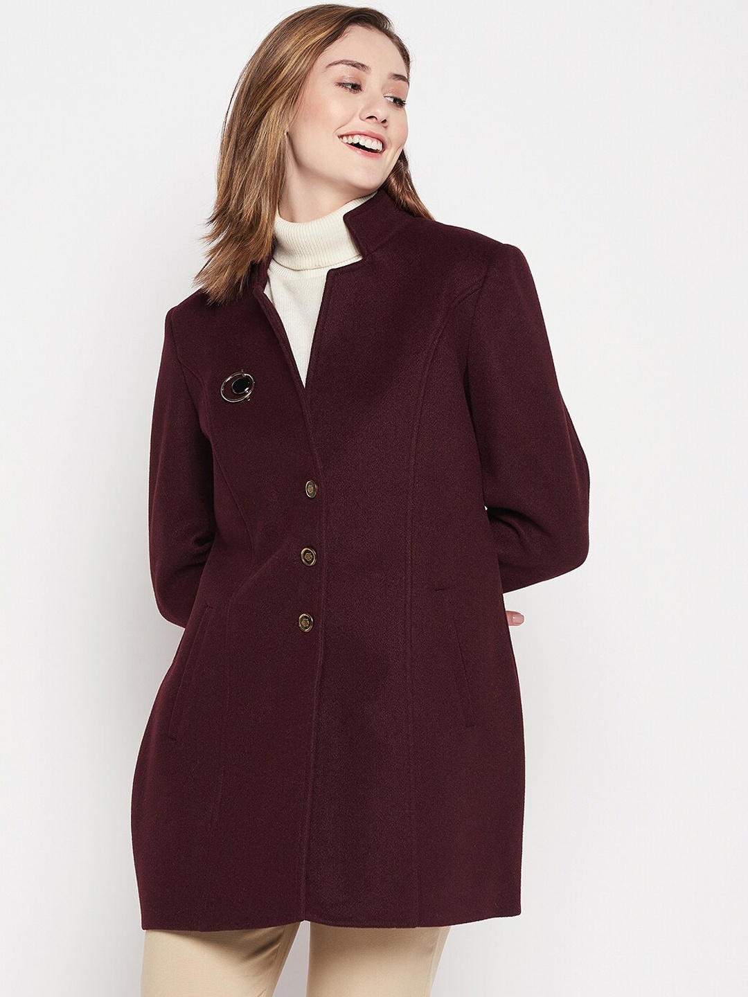 

Okane Women Single-Breasted Over Coats, Burgundy