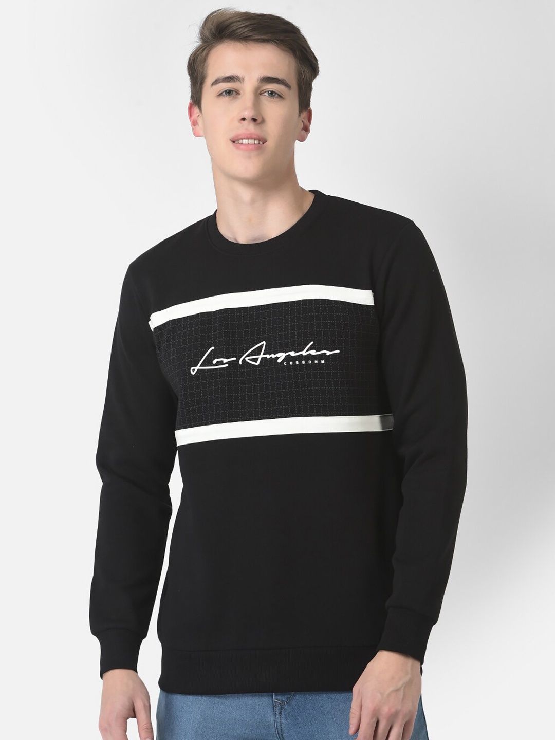 

COBB Men Printed Cotton Round Neck Sweatshirt, Black
