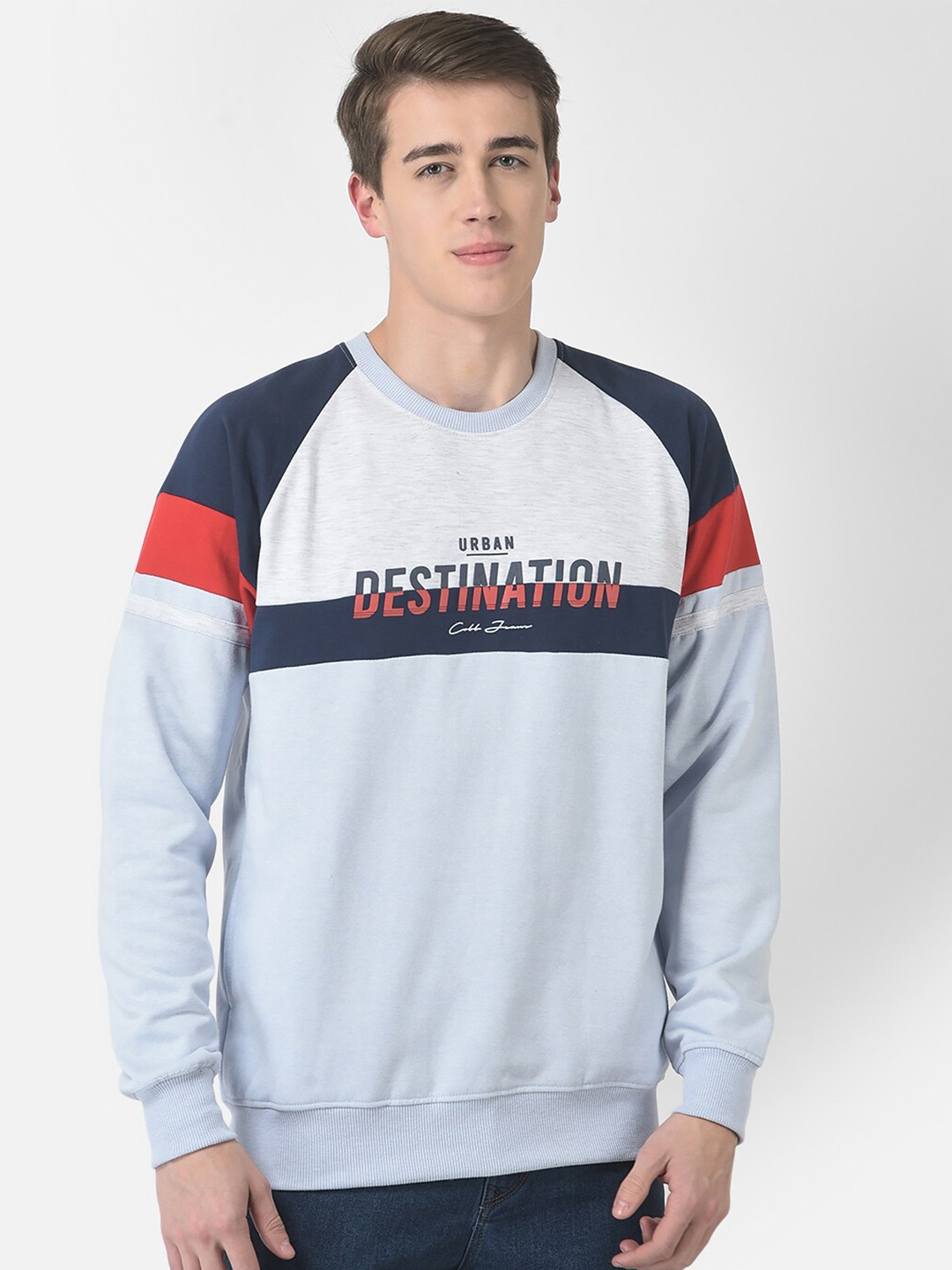 

COBB Men Printed Cotton Round Neck Sweatshirt, Turquoise blue