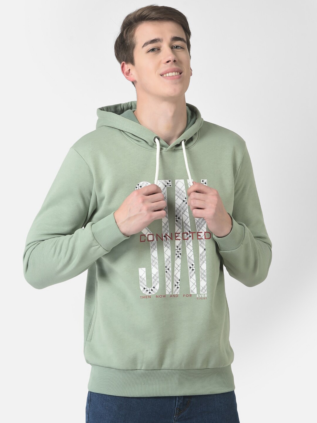 

COBB Men Printed Cotton Hooded Sweatshirt, Green