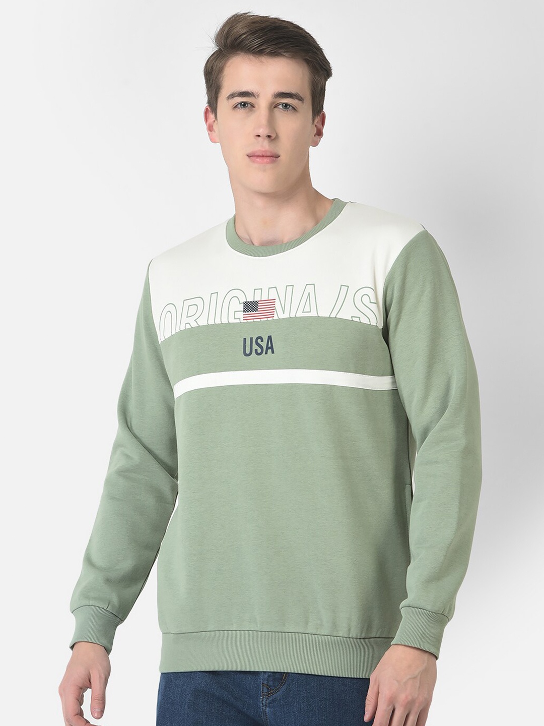 

COBB Men Printed Colourblocked Cotton Sweatshirt, Green