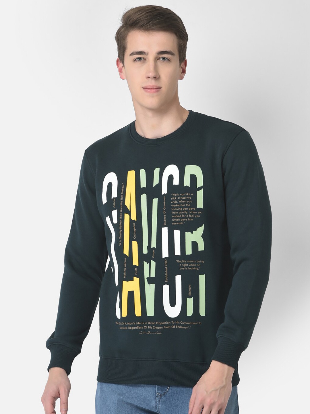 

COBB Men Printed Typography Cotton Sweatshirt, Olive