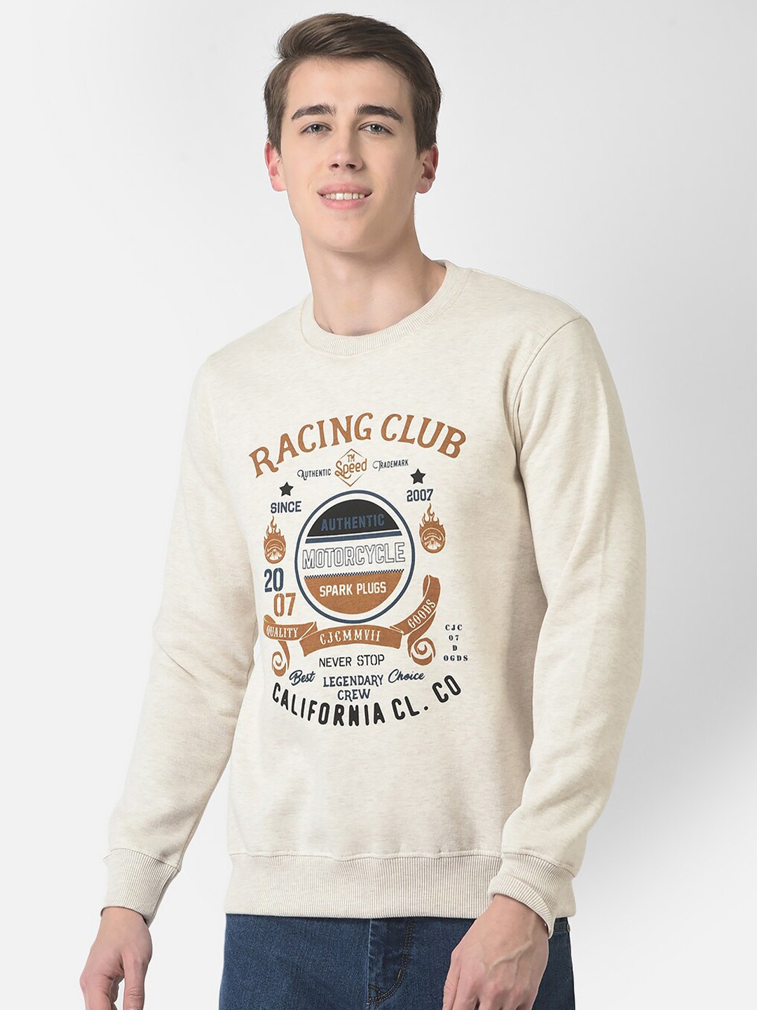 

COBB Men Printed Cotton Sweatshirt, Off white