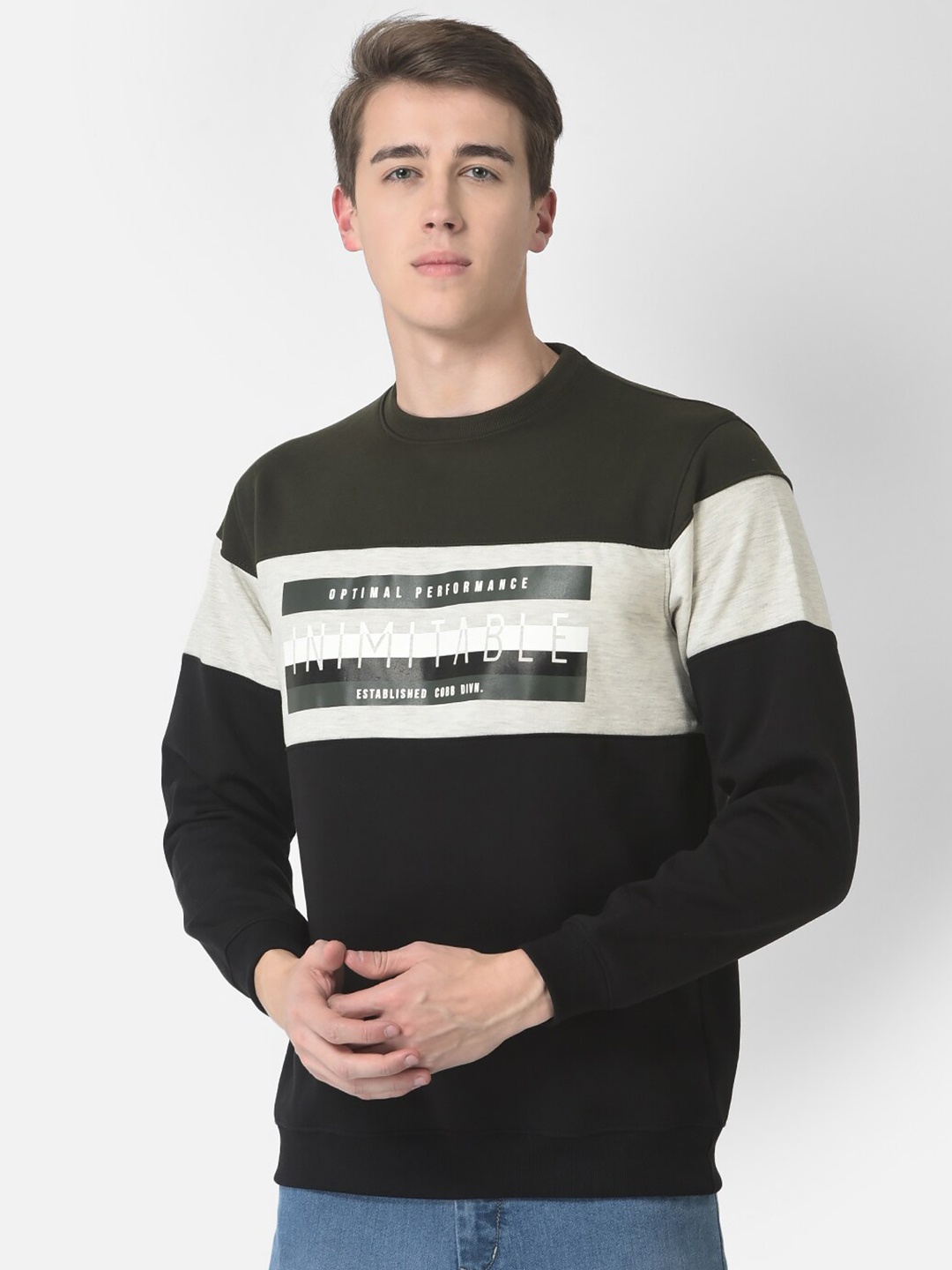 

COBB Men Cotton Printed Colourblocked Sweatshirt, Black