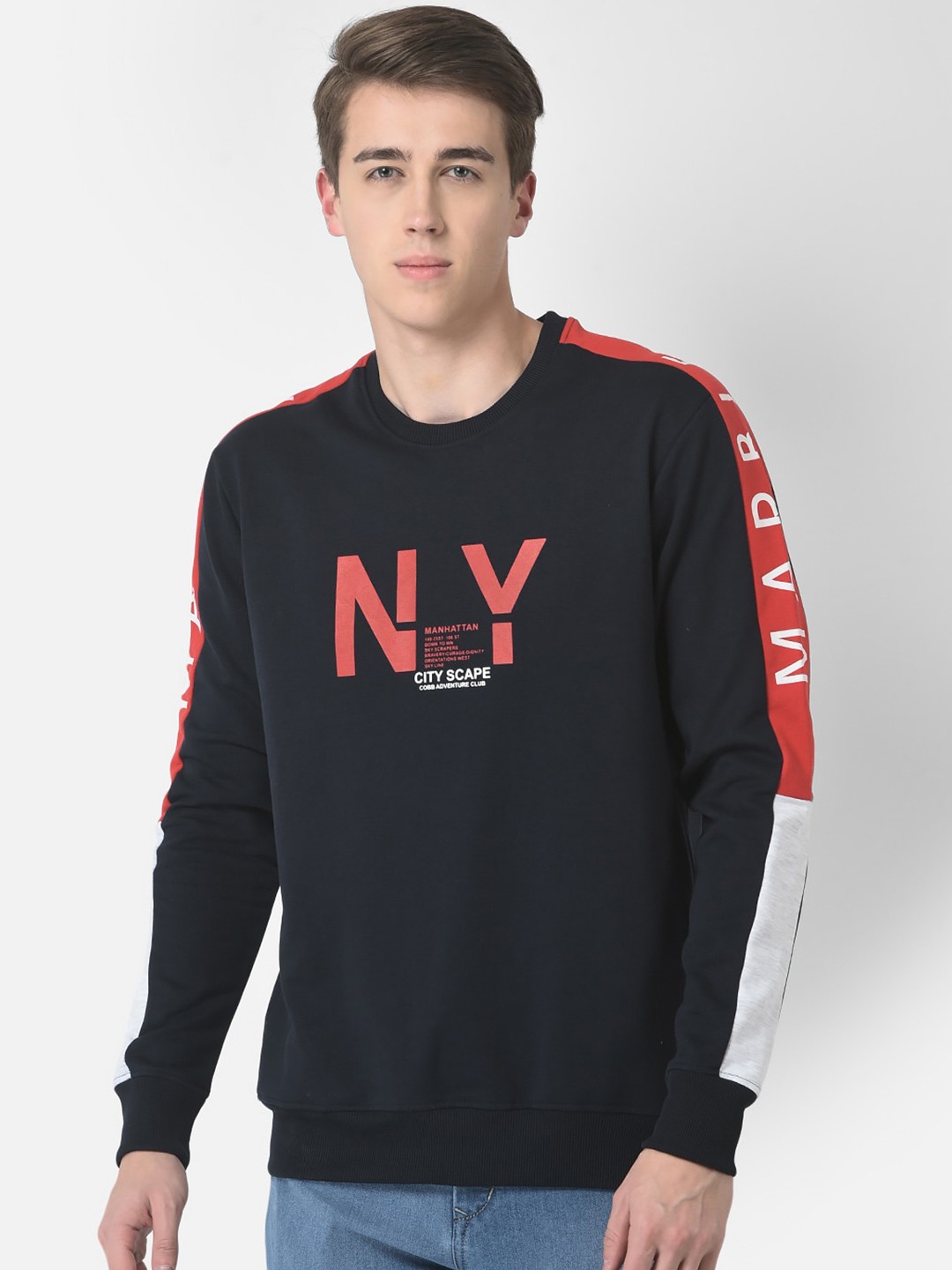 

COBB Men Cotton Printed Sweatshirt, Navy blue