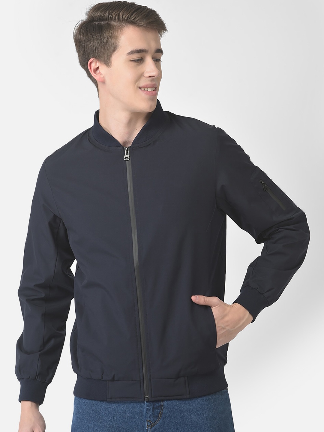 

Crimsoune Club Men Colourblocked Bomber Jacket, Navy blue