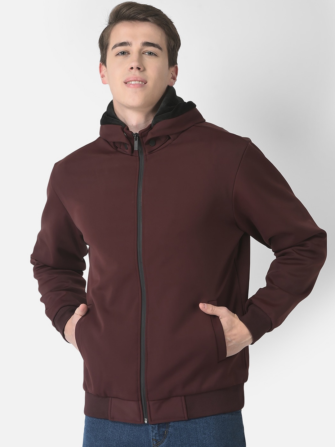 

Crimsoune Club Men Hooded Bomber Jacket, Maroon