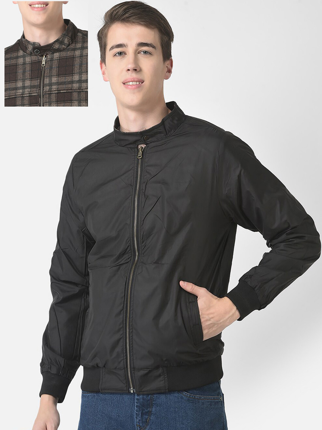 

Crimsoune Club Men Checked Reversible Bomber Jacket, Brown