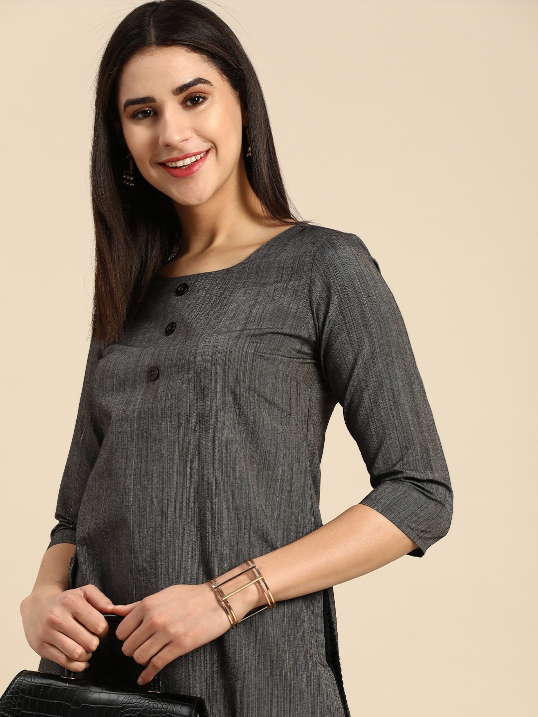 

Anouk Woven Design Straight Kurta, Grey