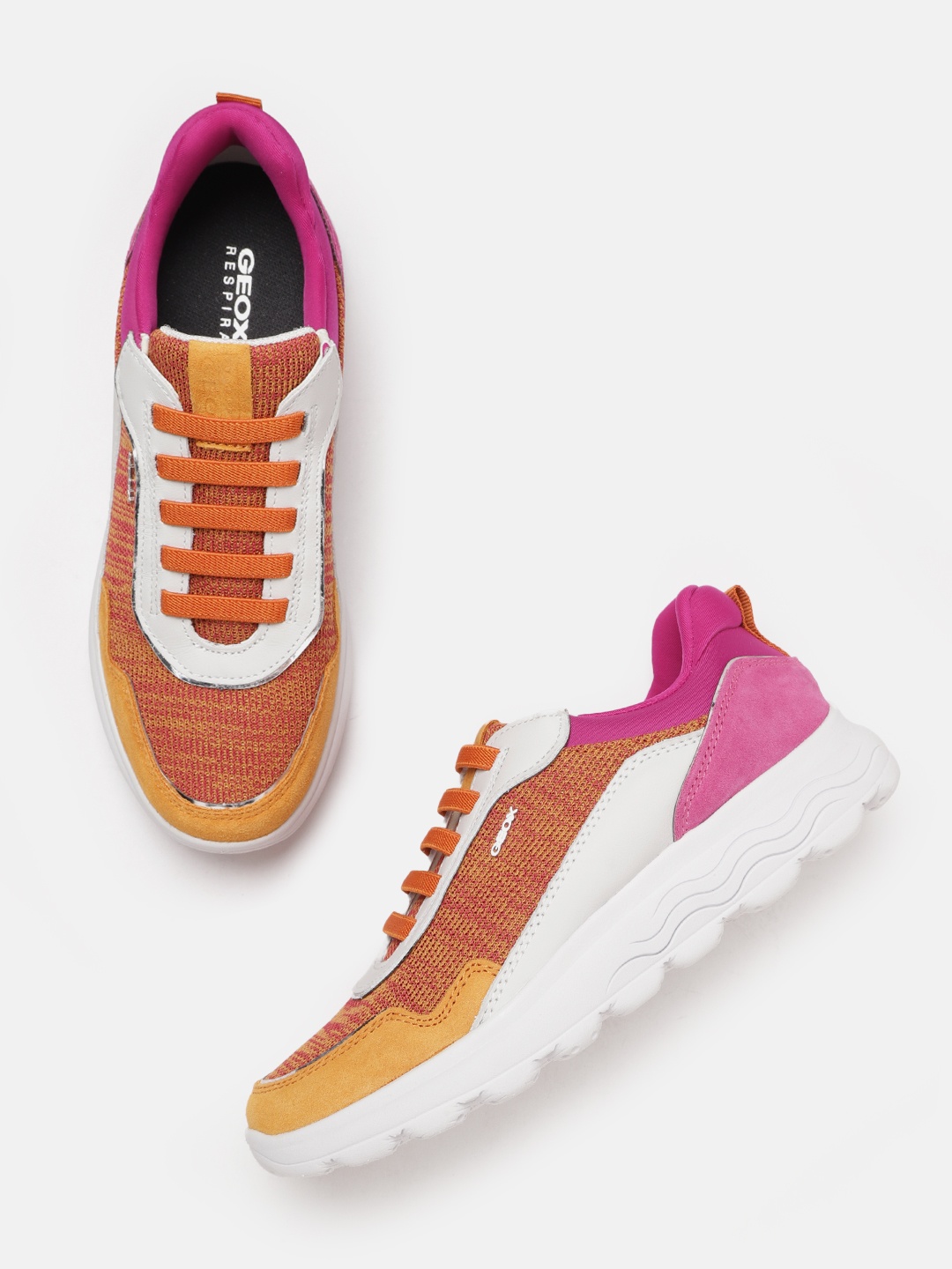 

Geox Women Colourblocked Leather Sneakers, Orange