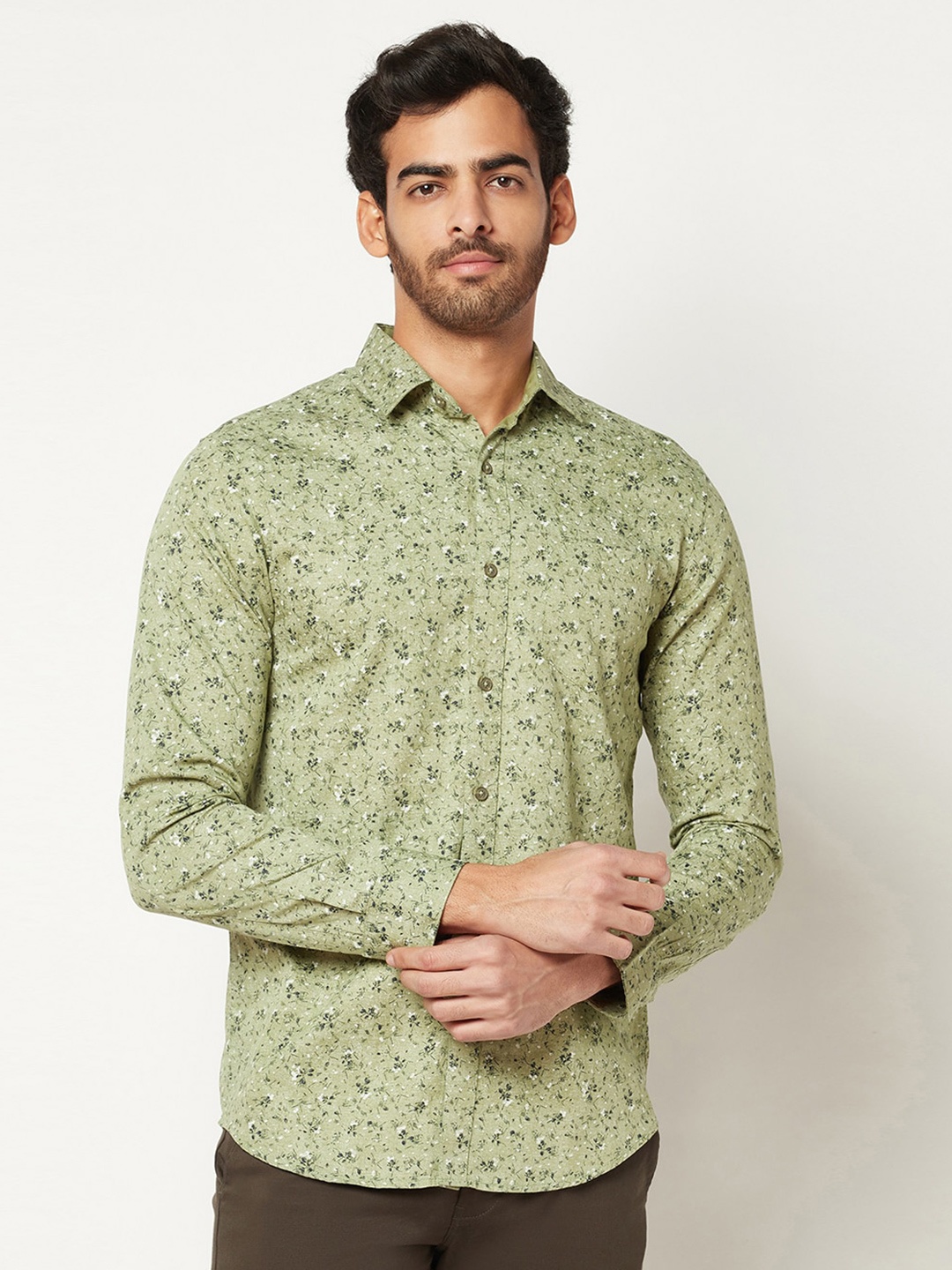 

Blue Buddha Men Floral Printed Casual Cotton Shirt, Olive
