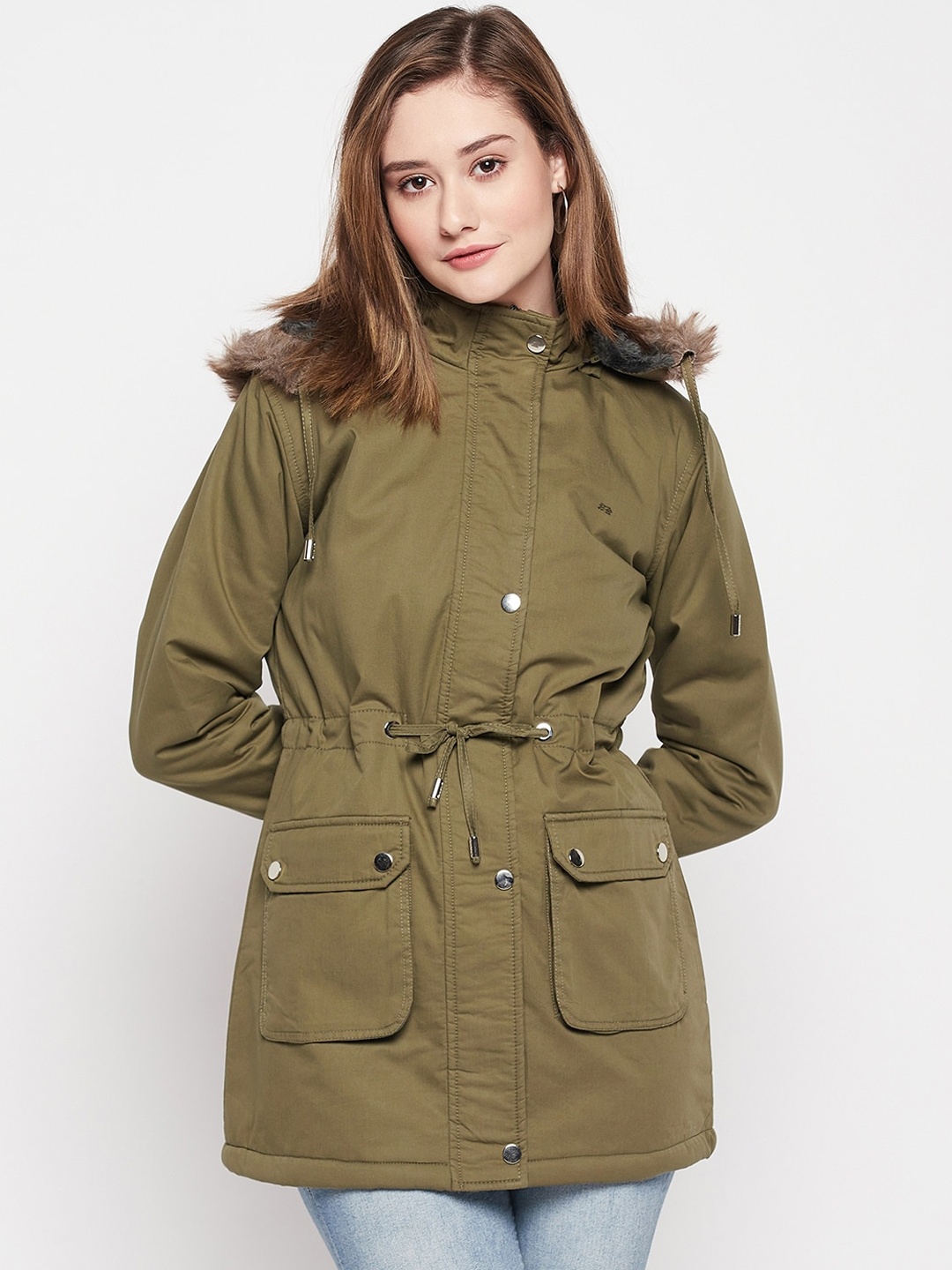 

Okane Women Hooded Cotton Lightweight Longline Parka Jacket, Olive