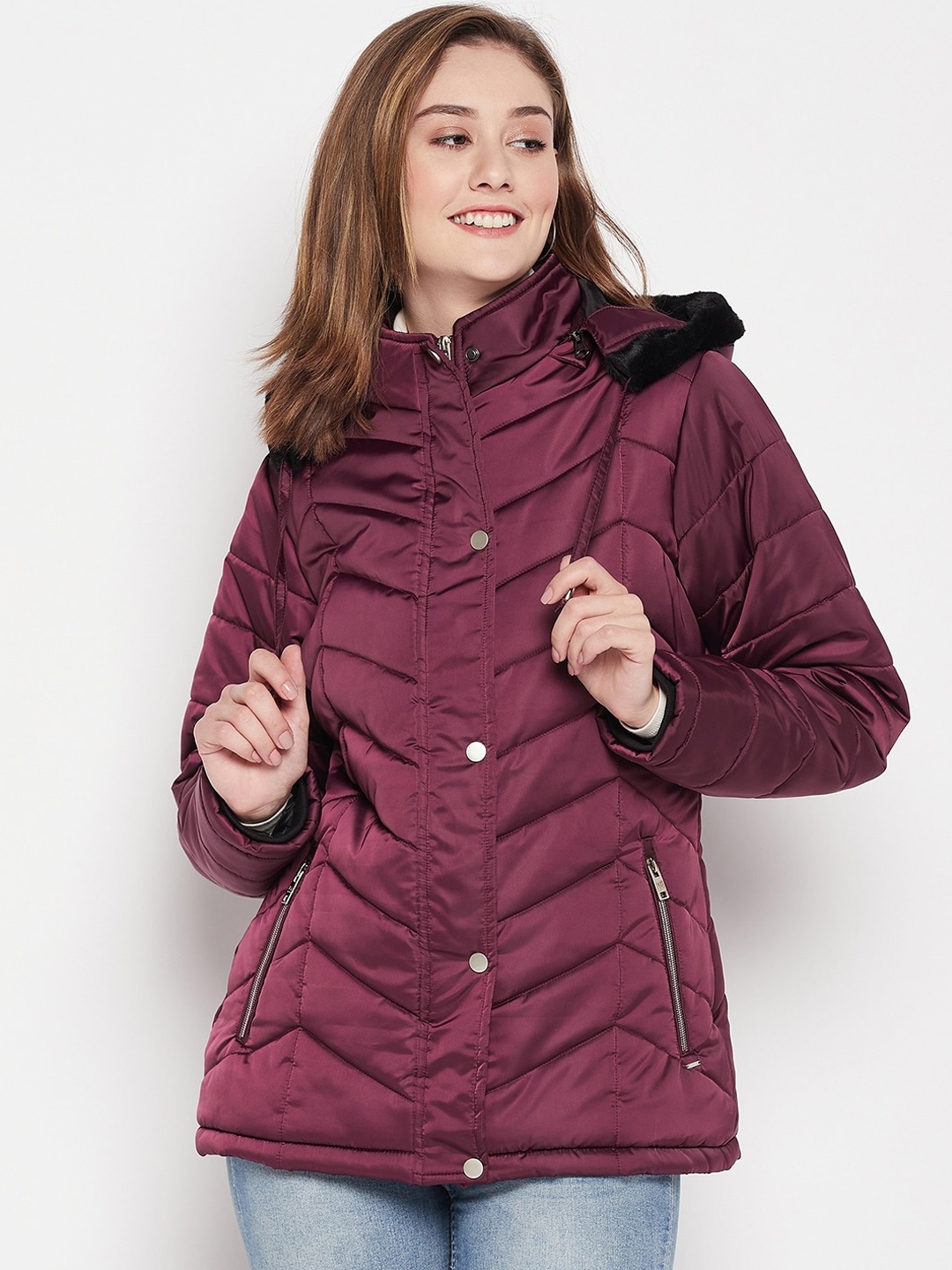 

Okane Women Hooded Lightweight Longline Padded Jacket, Burgundy