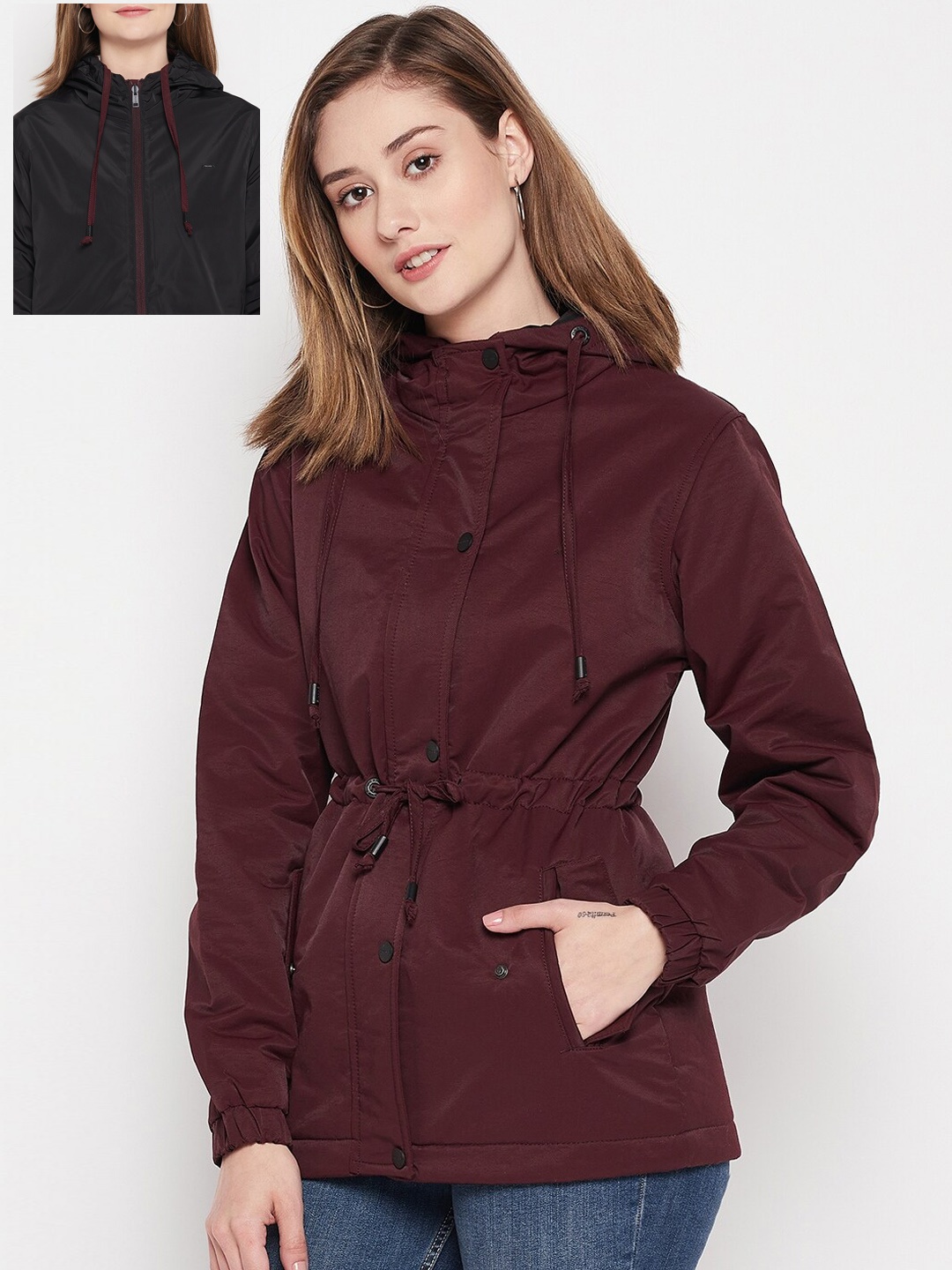 

Okane Women Hooded Reversible Padded Jacket, Burgundy