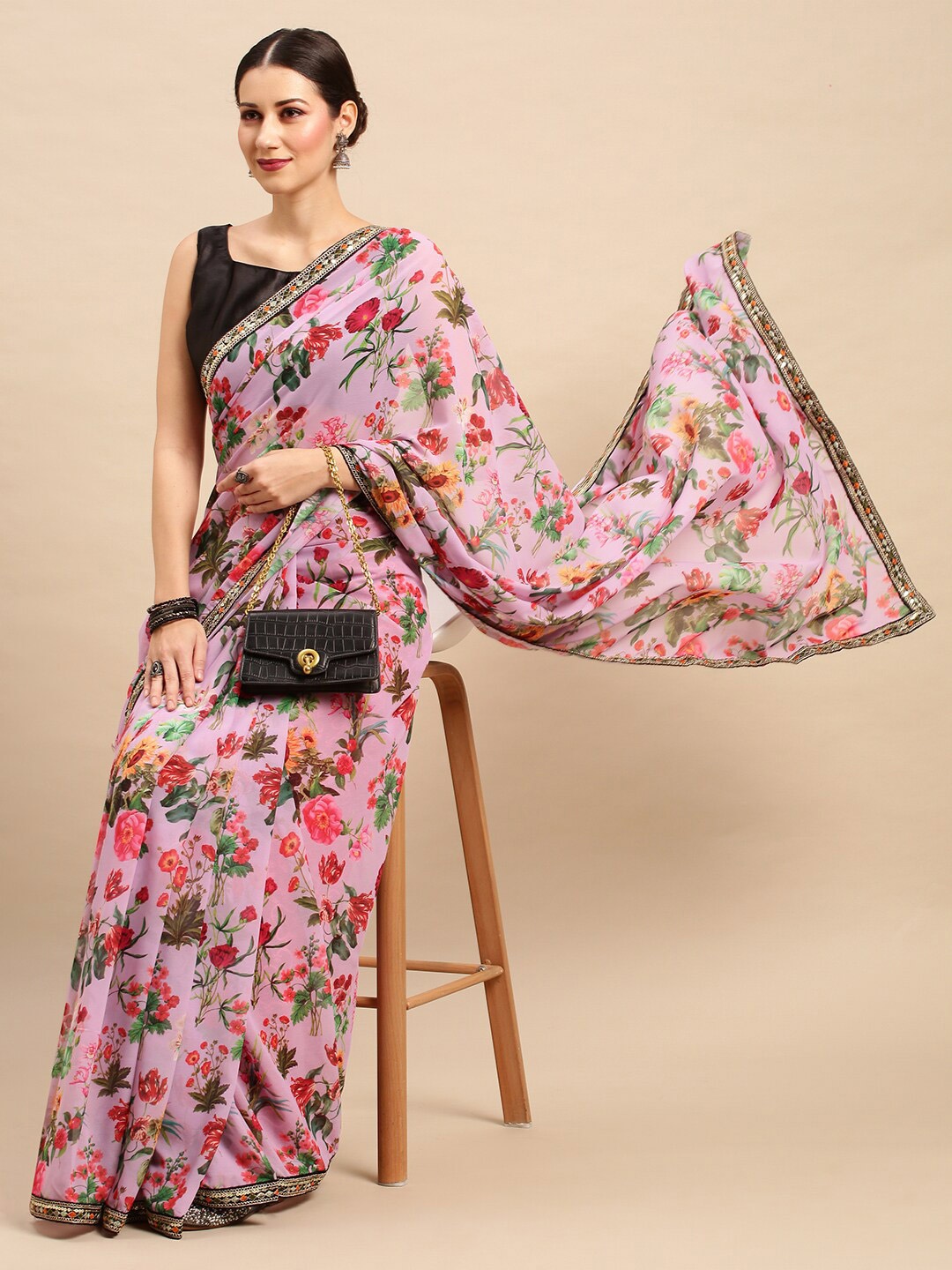 

Anouk Floral Sequinned Pure Georgette Banarasi Saree, Lavender