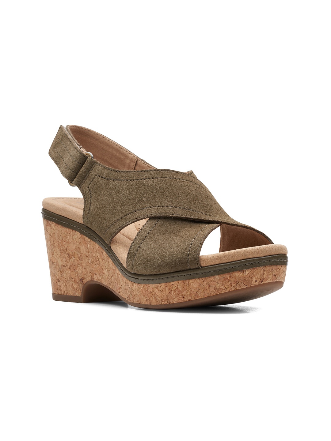 

Clarks Suede Peep Toes Wedge Heels, Olive