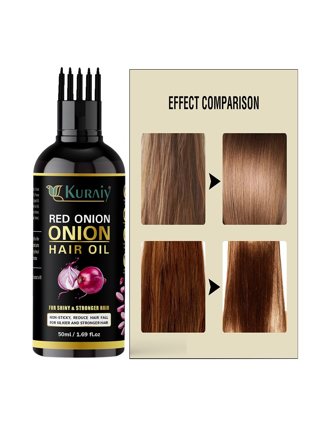 

KURAIY Red Onion Hair Oil for Shiny & Strong Hair - 50 ml, Black
