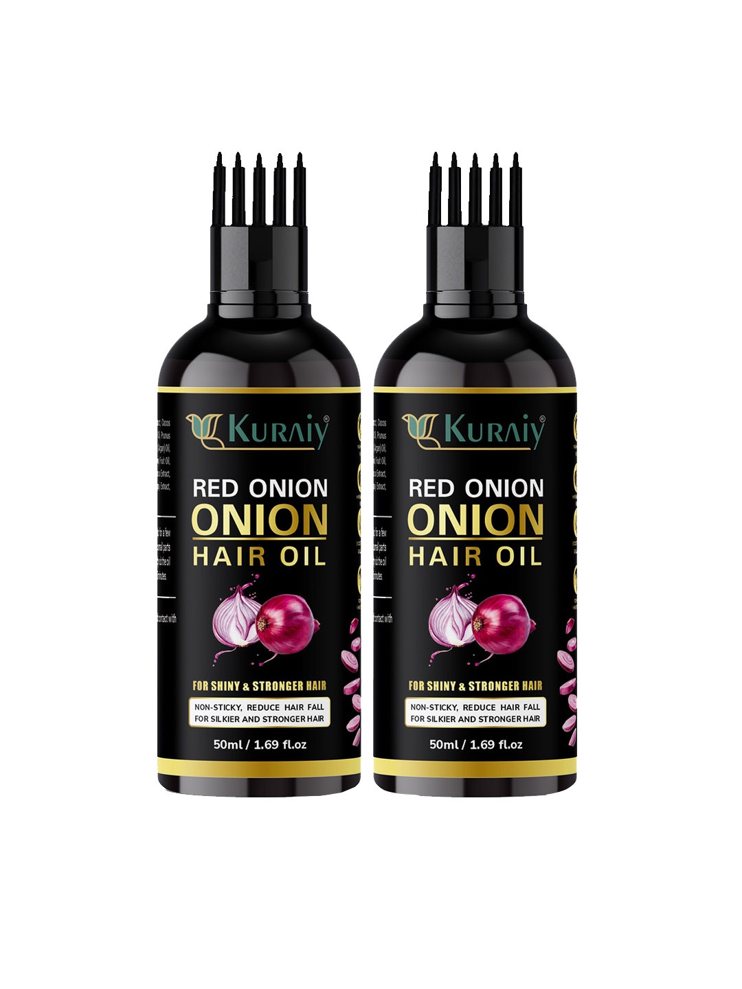 

KURAIY Set of 2 Red Onion Hair Oil for Shiny & Strong Hair - 50 ml Each, Black