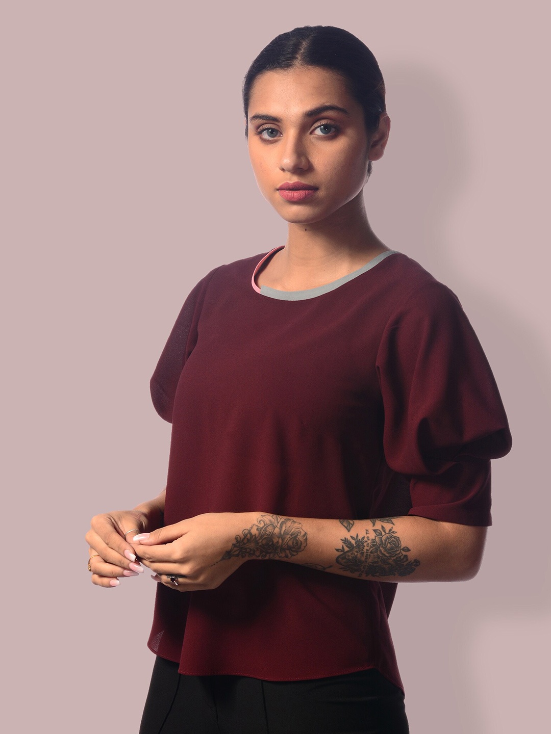 

MODWEE Georgette Blouson Top, Maroon