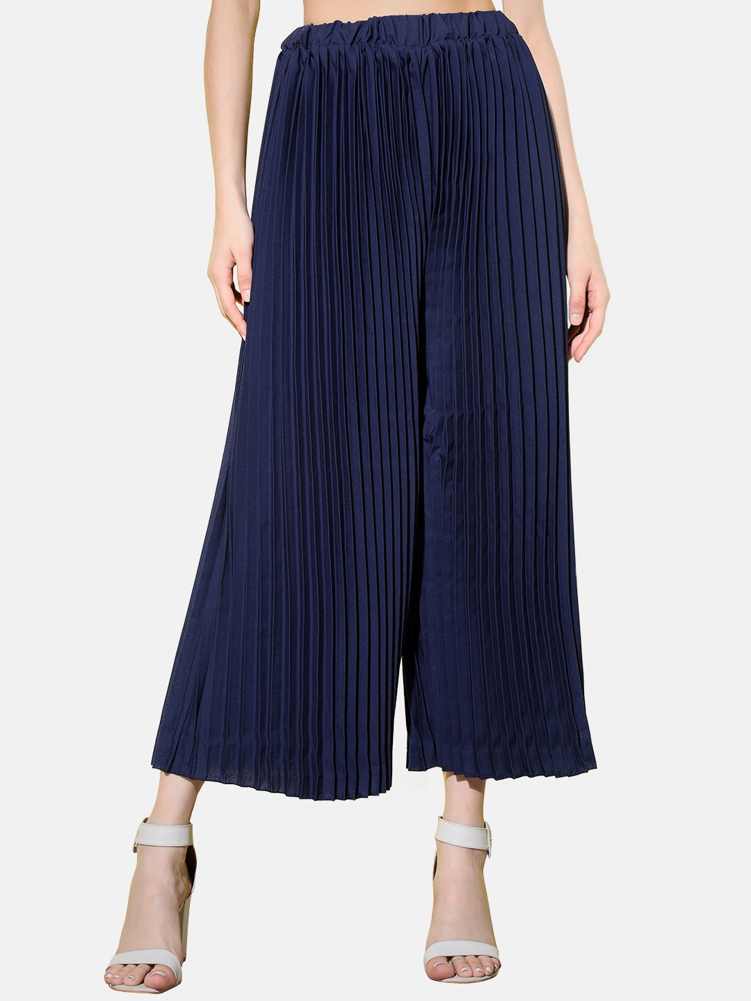 

BUY NEW TREND Women Knitted Palazzos, Navy blue
