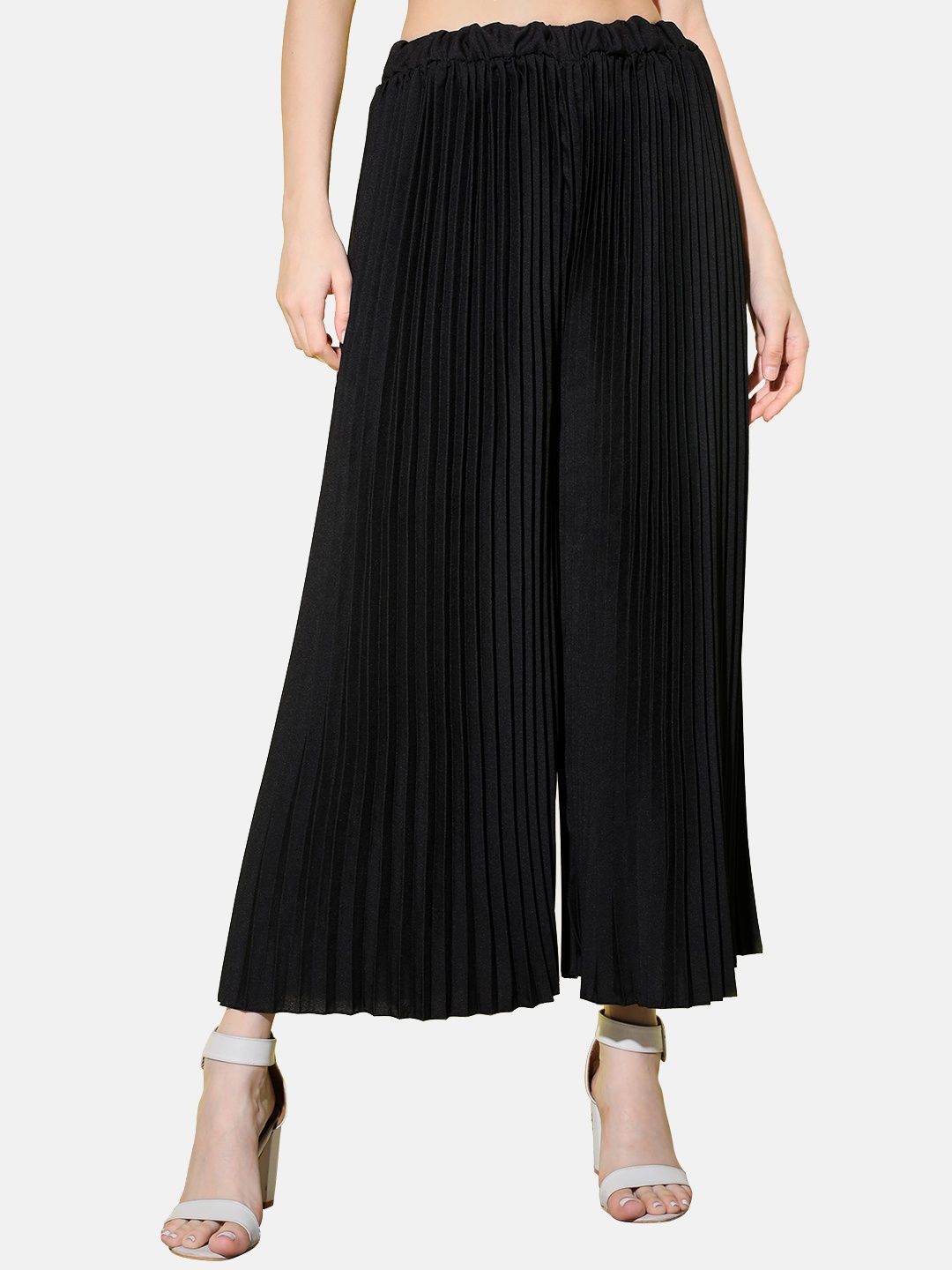 

BUY NEW TREND Women Flared Knitted Palazzos, Black