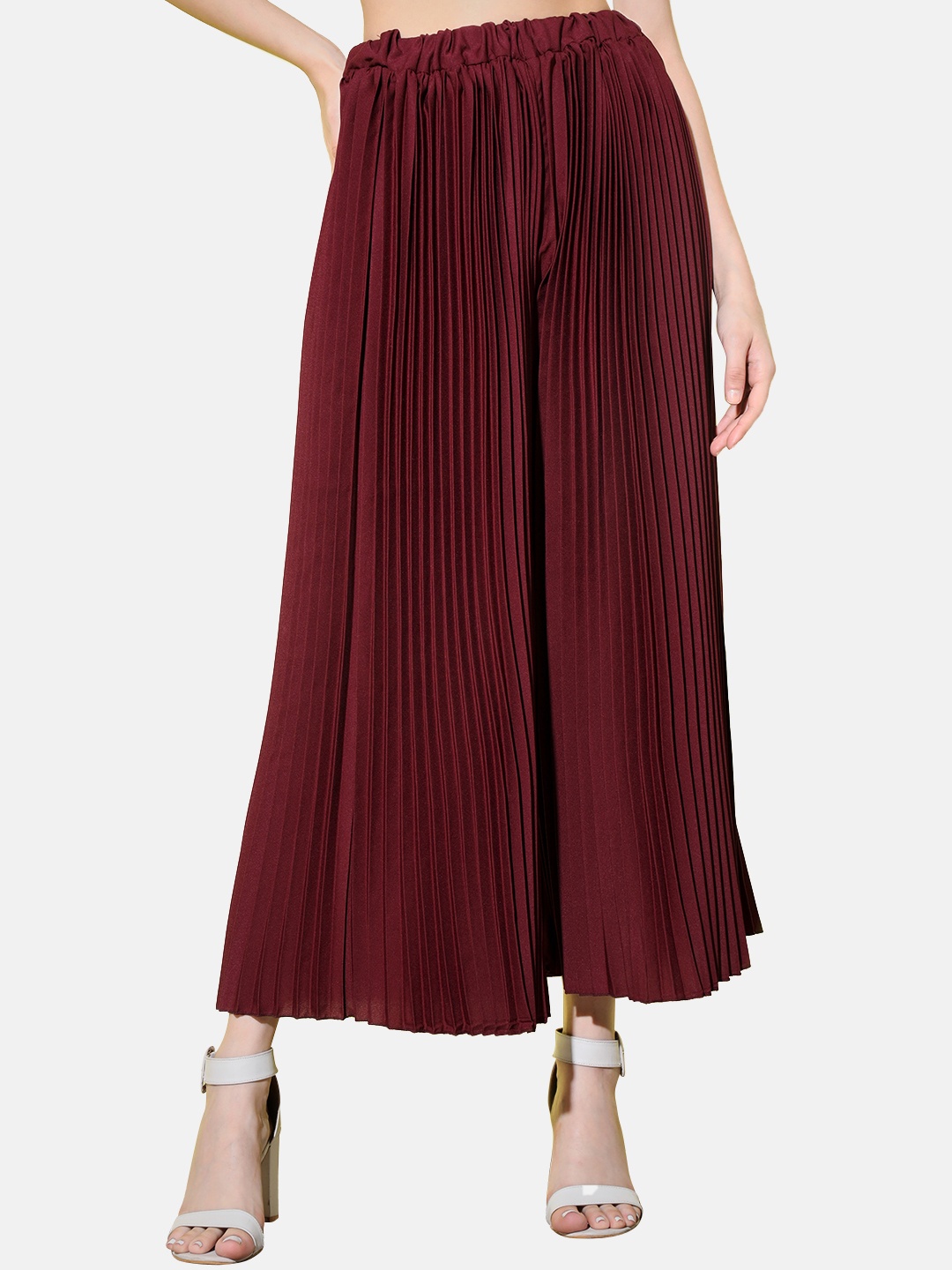 

BUY NEW TREND Women Flared Knitted Palazzos, Burgundy