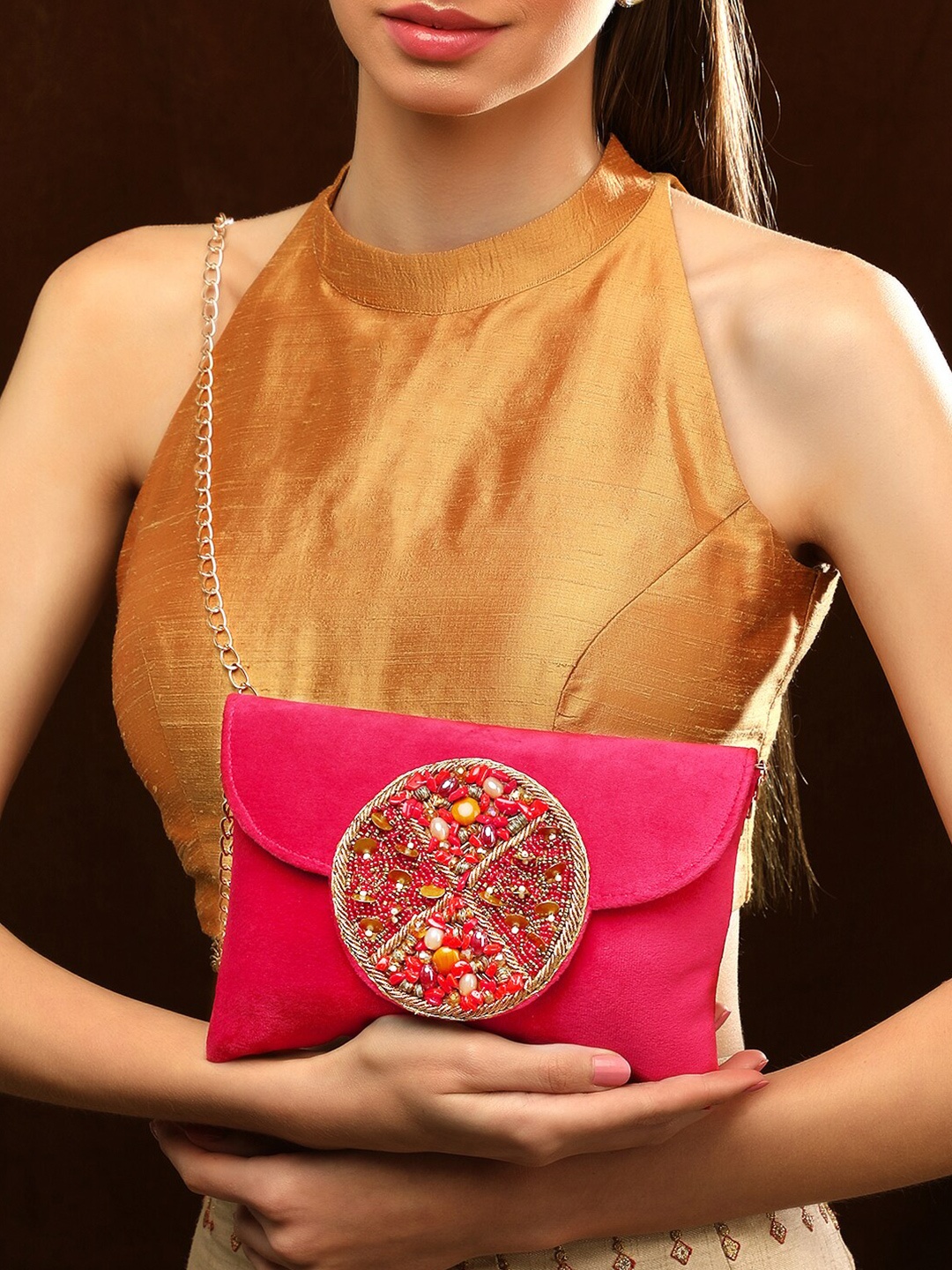 

Rubans Embellished Purse Clutch, Pink