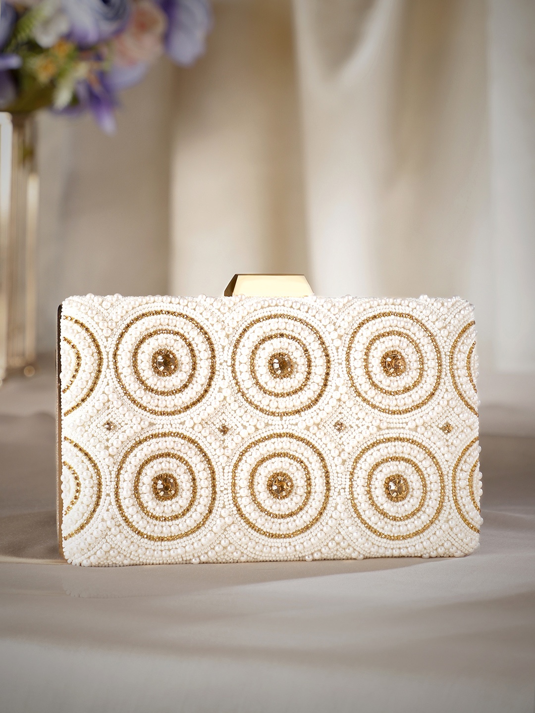 

Rubans Embellished Box Clutch, White